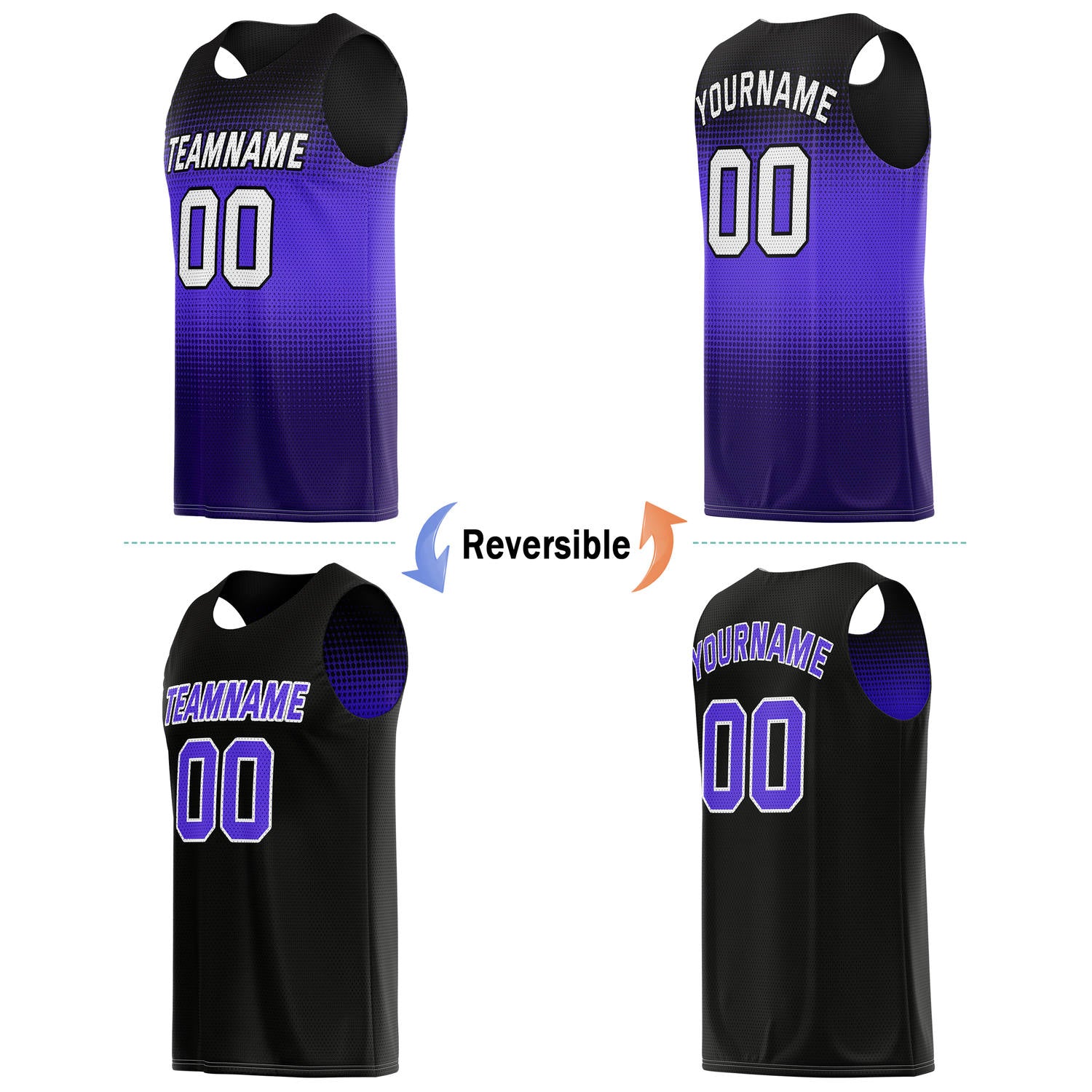 Custom Reversible Basketball Jersey & Shorts Set for Individuals & Teams – Purple Black Gradient Dot | Vosoli