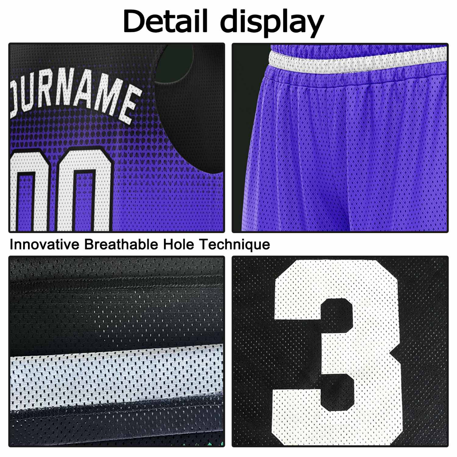 Custom Reversible Basketball Jersey & Shorts Set for Individuals & Teams – Purple Black Gradient Dot | Vosoli