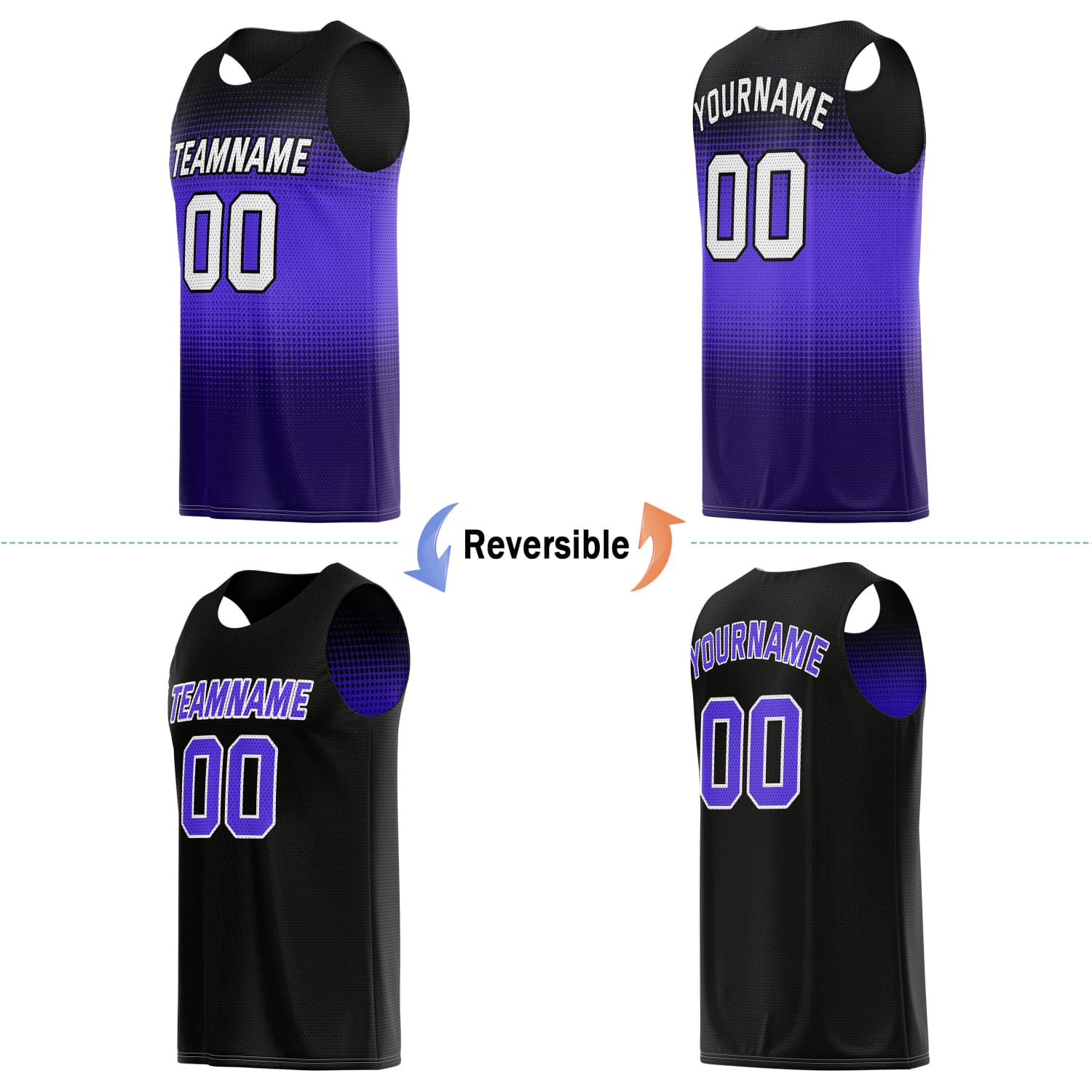 Custom Reversible Basketball Jersey for Individuals & Teams – Purple Black Gradient Dot | Vosoli