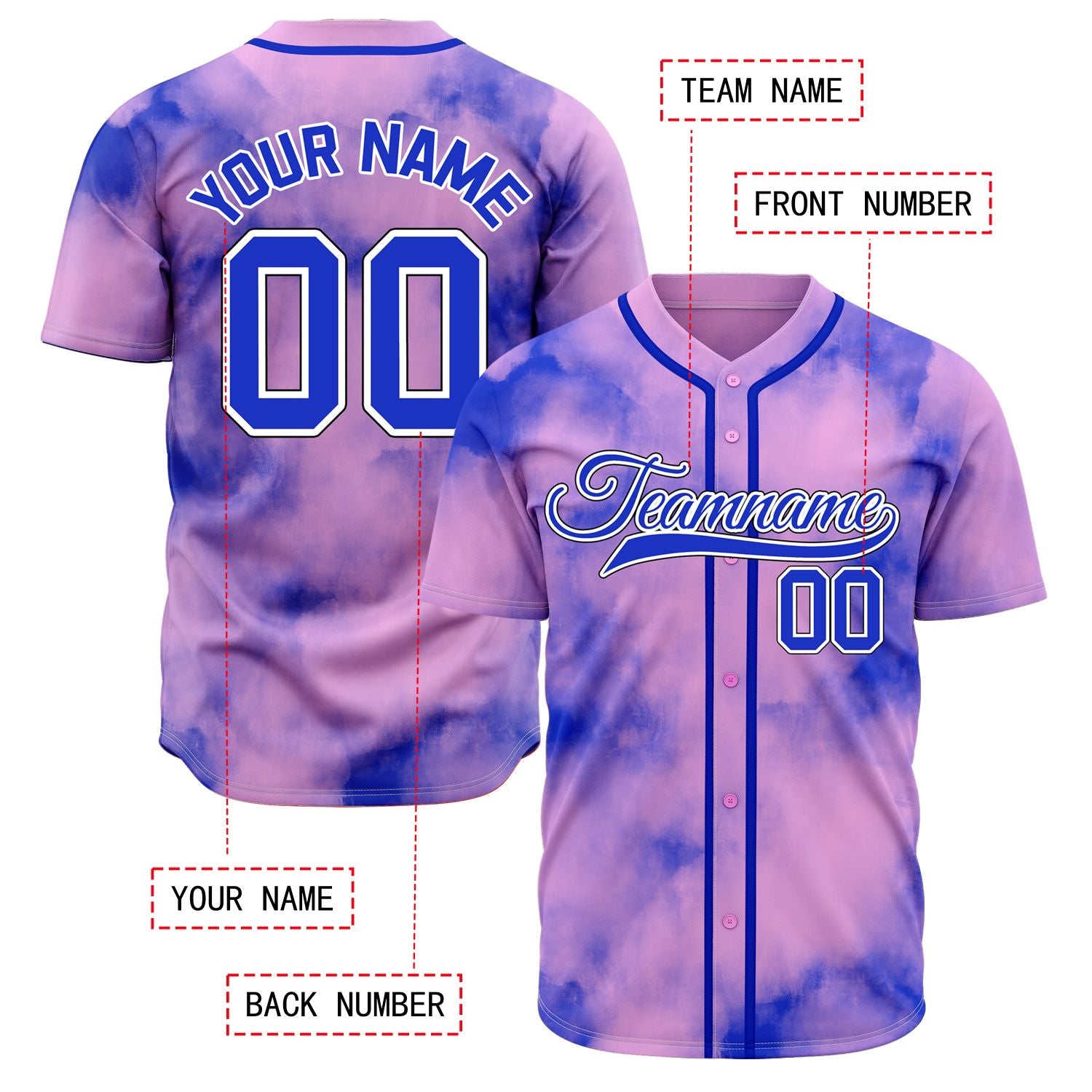 VOSOLI Galactic Purple Blue Tie-Dye Graffiti Custom Stitched Baseball Jersey