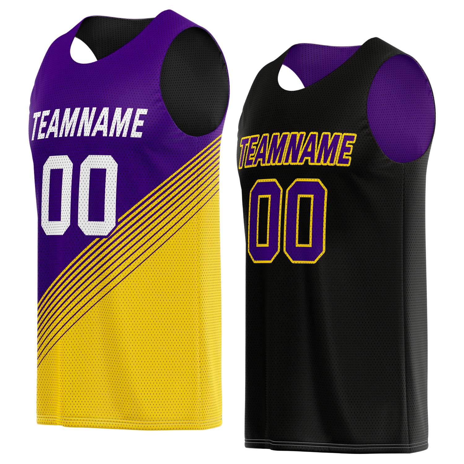 Custom Reversible Basketball Jersey for Individuals & Teams – Purple Gold Black Diagonal Stripe | Vosoli