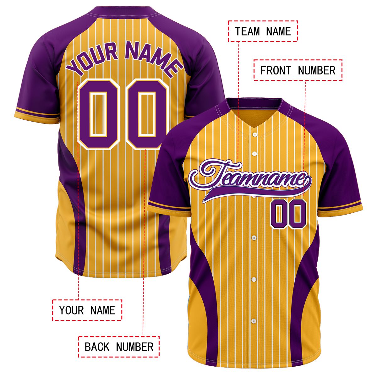 VOSOLI Custom Purple & Gold Pinstripe Baseball Jersey - Sublimated Elite Uniform