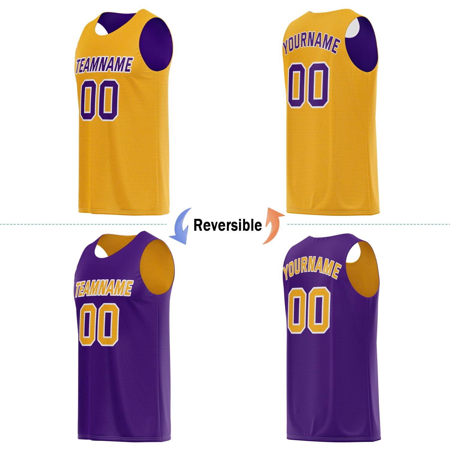 Custom Reversible Basketball Jersey & Shorts Set for Individuals & Teams – Purple Gold | Vosoli
