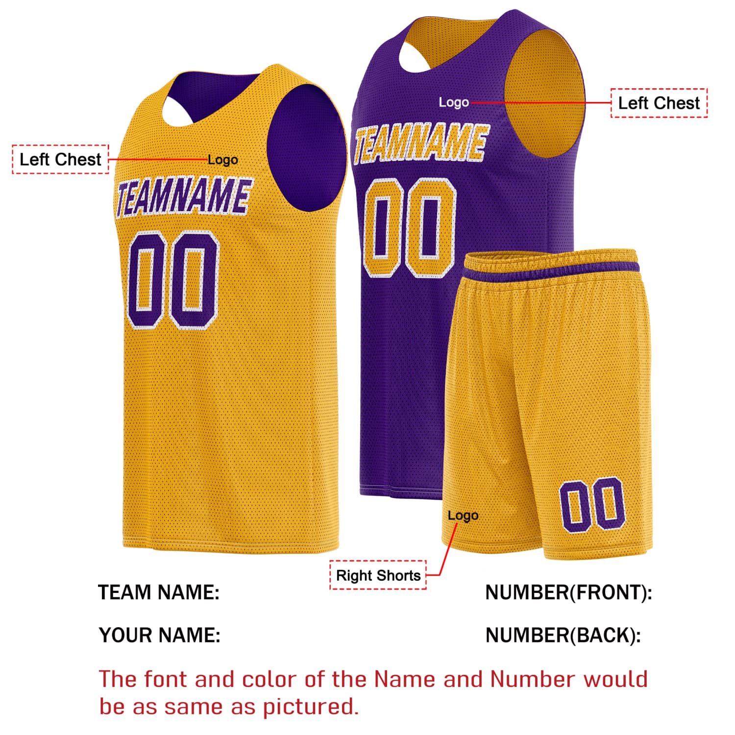 Custom Reversible Basketball Jersey & Shorts Set for Individuals & Teams – Purple Gold | Vosoli