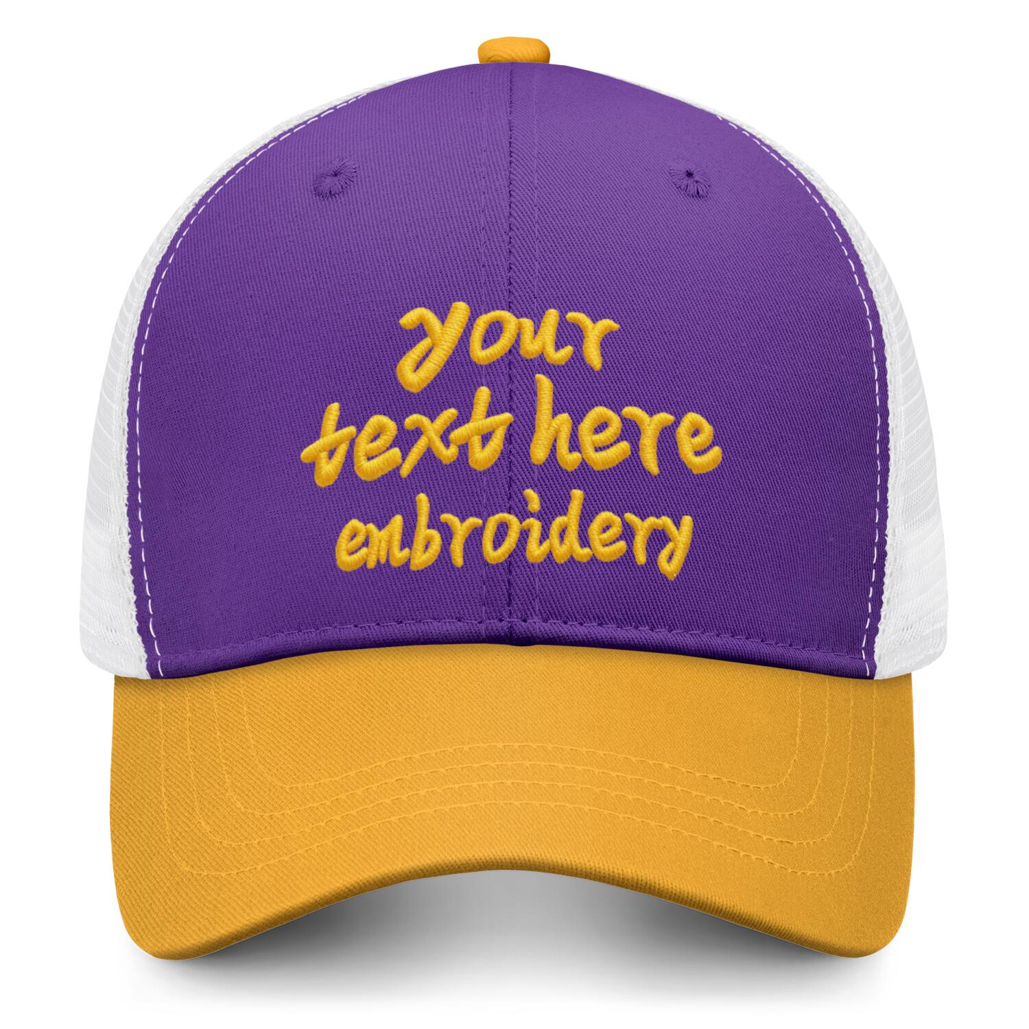 Vosoli Purple & Gold Two-Tone Baseball Trucker Hat - Unisex Custom 3D Embroidery or Print