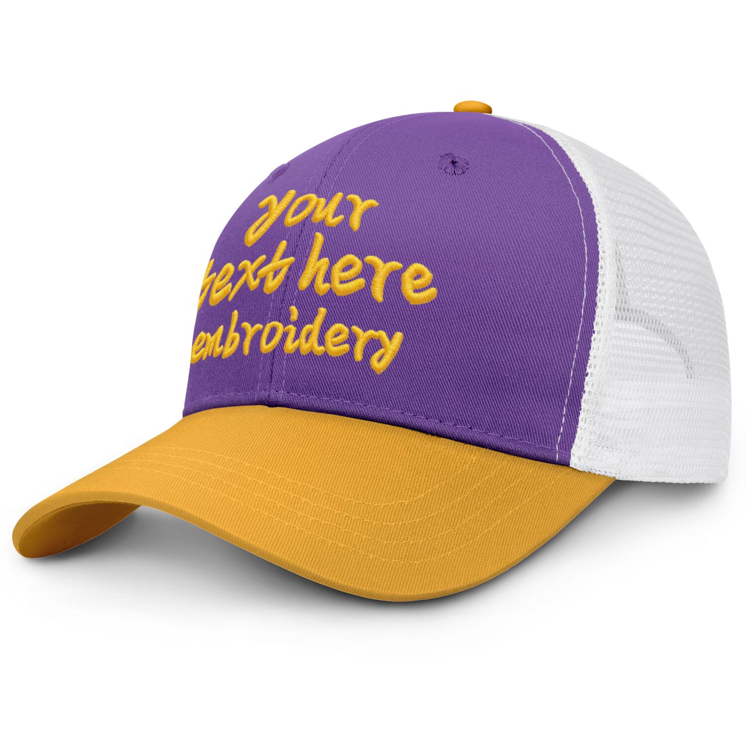 Vosoli Purple & Gold Two-Tone Baseball Trucker Hat - Unisex Custom 3D Embroidery or Print