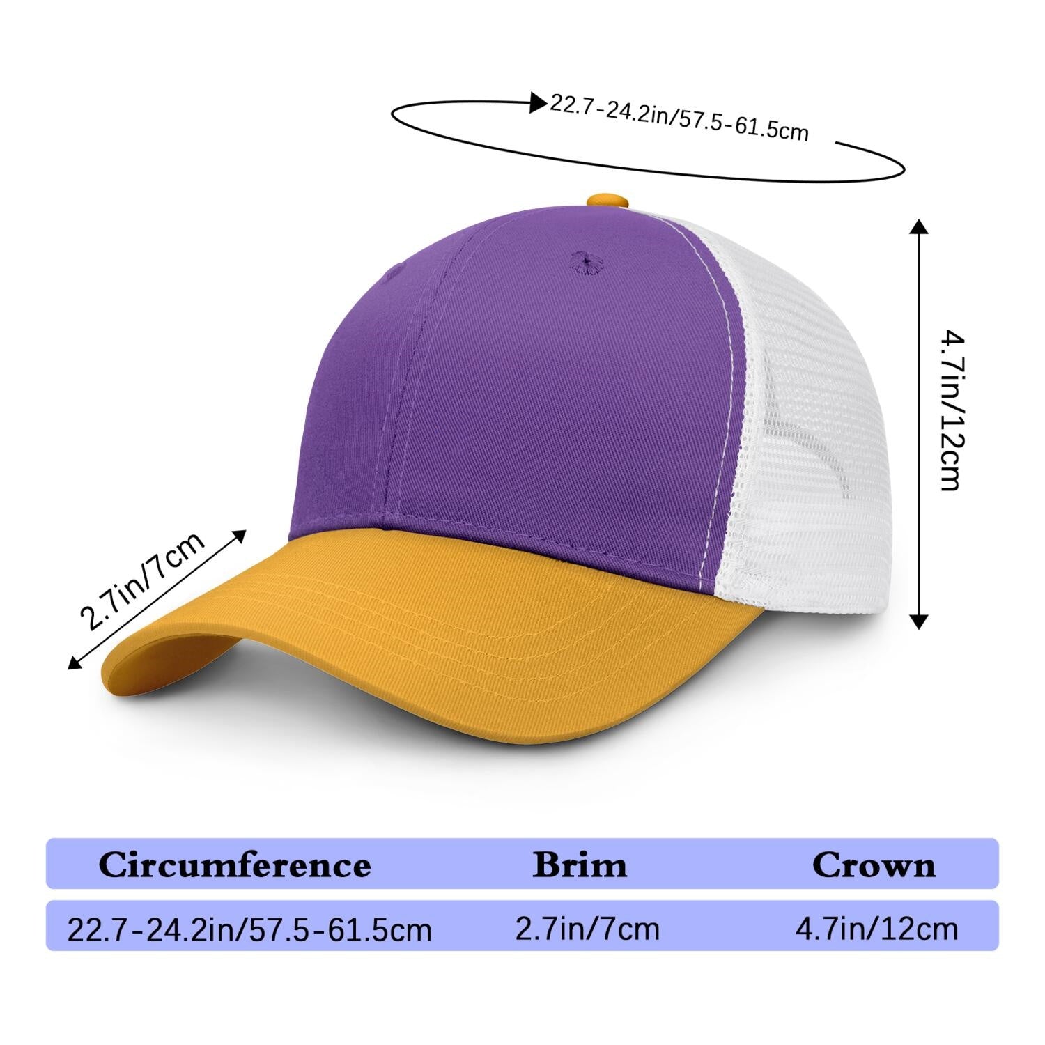 Vosoli Purple & Gold Two-Tone Baseball Trucker Hat - Unisex Custom 3D Embroidery or Print