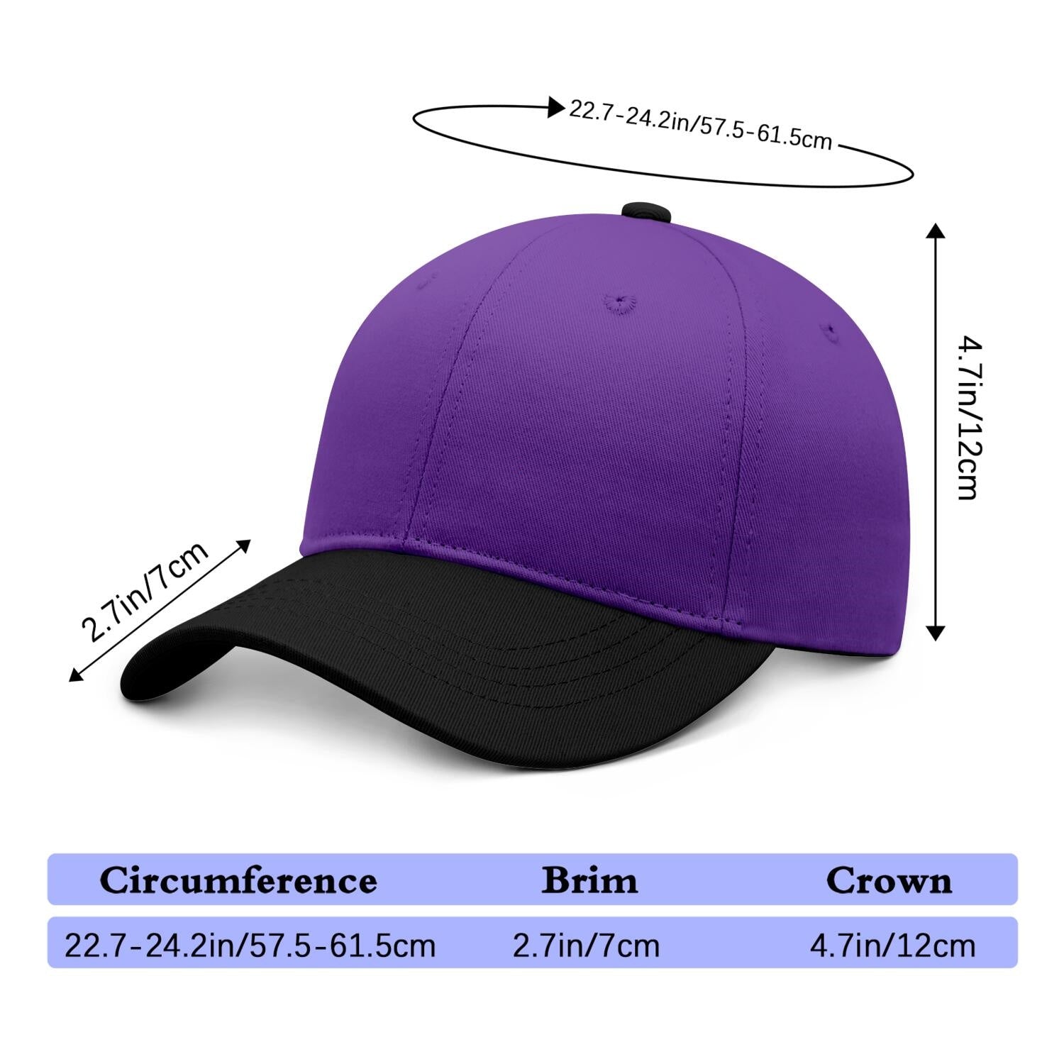 Vosoli Purple Black Two-Tone Baseball Cap - Unisex Custom 3D Embroidery or Print