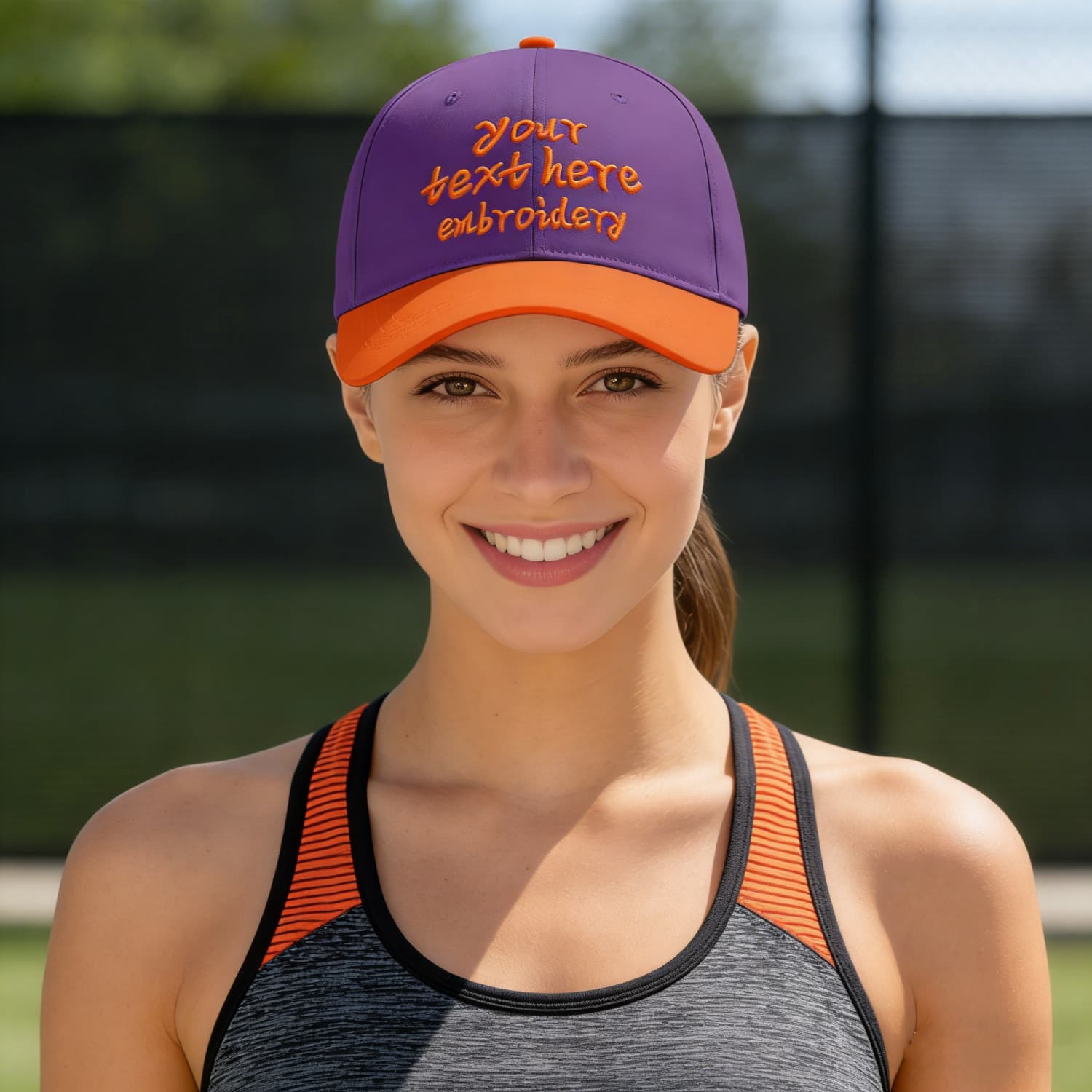 Vosoli Purple Orange Two-Tone Baseball Cap - Unisex Custom 3D Embroidery or Print