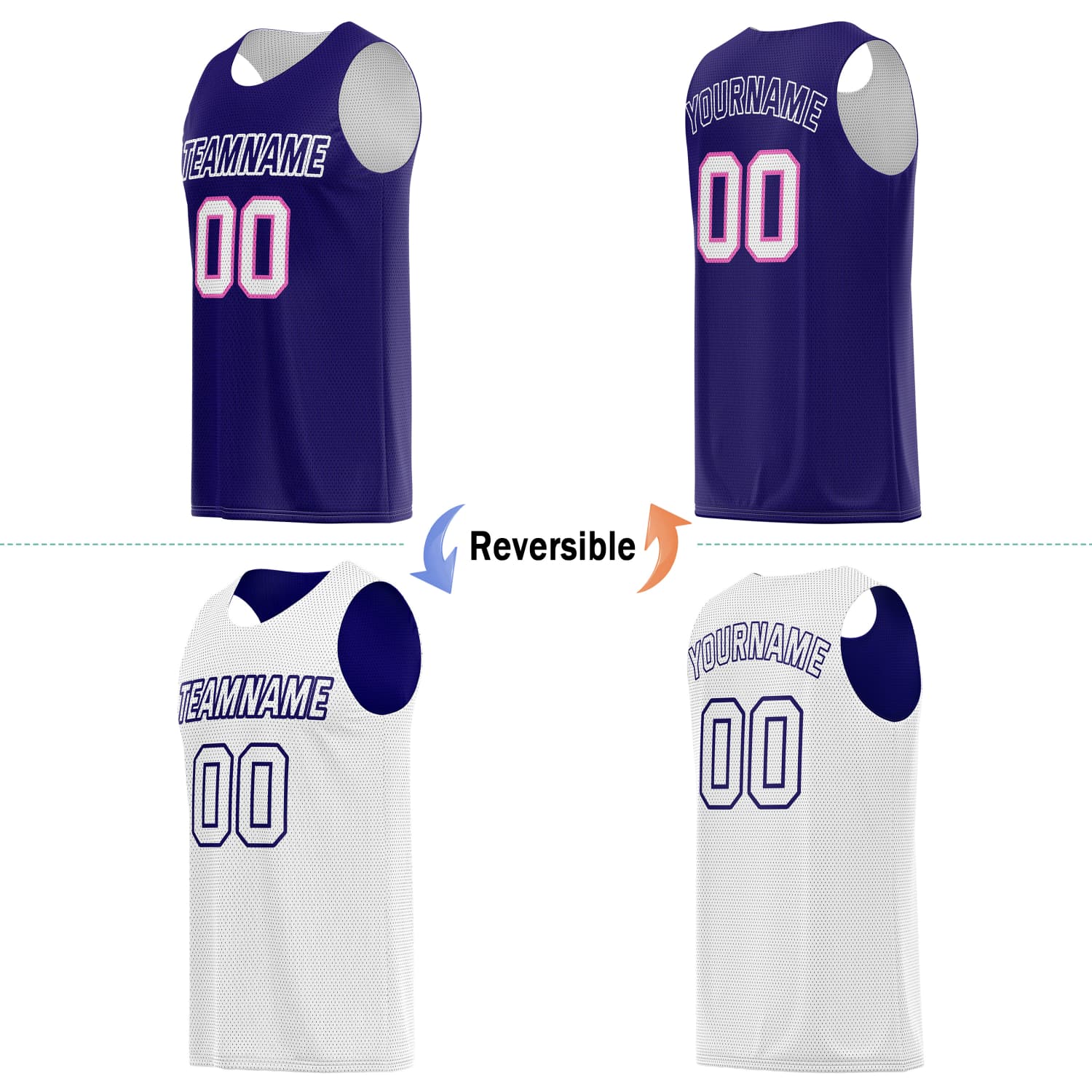 Custom Reversible Basketball Jersey & Shorts Set for Individuals & Teams – Purple Pink White | Vosoli