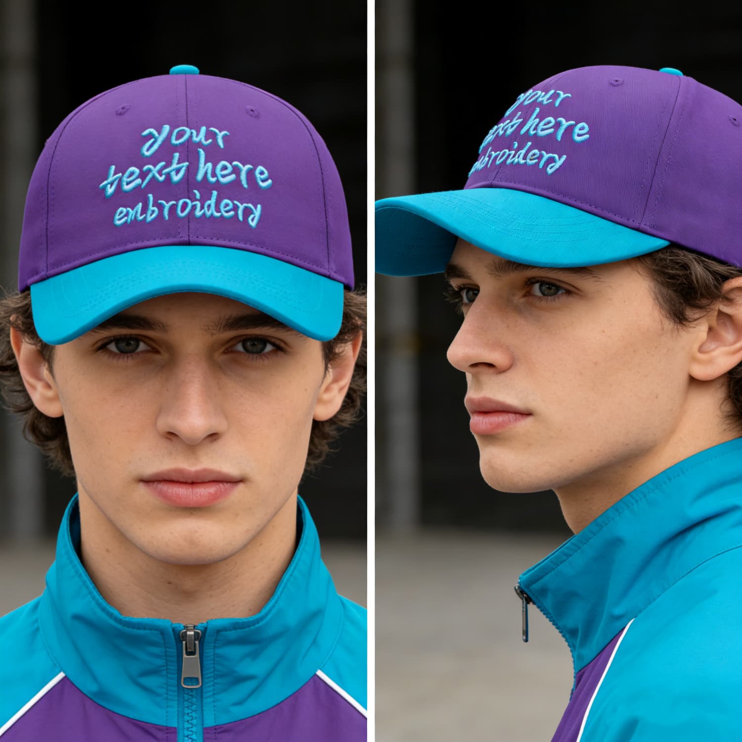 Vosoli Purple Turquoise Two-Tone Baseball Cap - Unisex Custom 3D Embroidery or Print