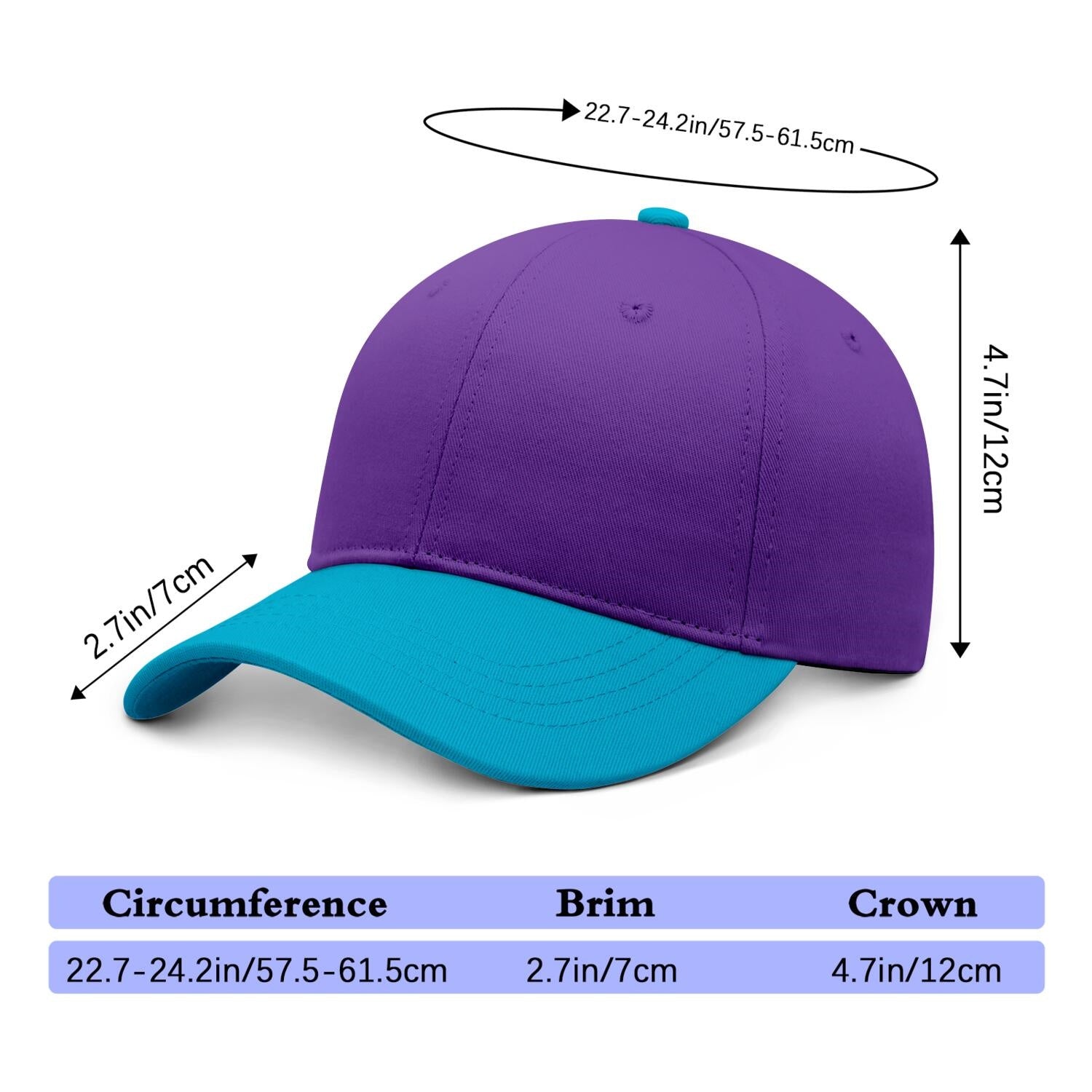 Vosoli Purple Turquoise Two-Tone Baseball Cap - Unisex Custom 3D Embroidery or Print