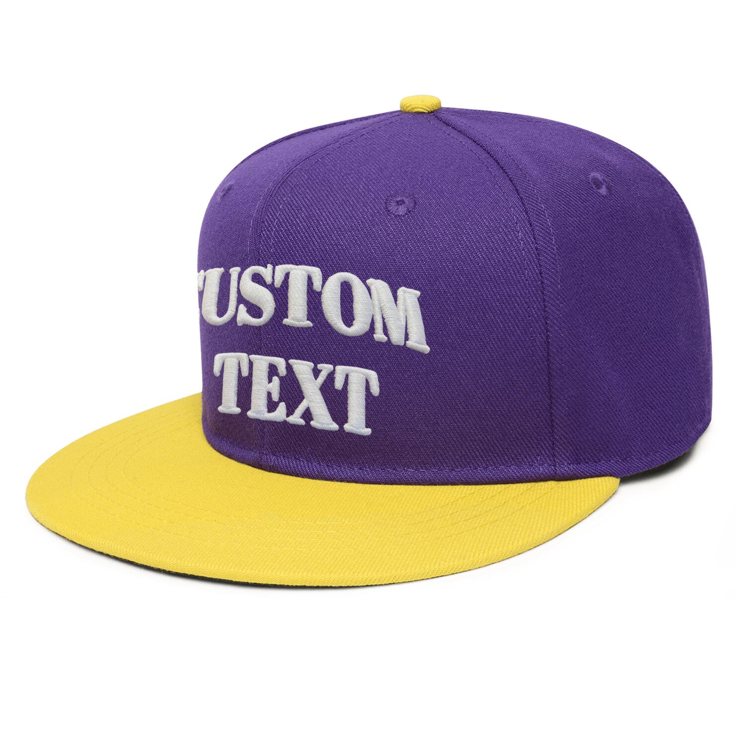 Vosoli Purple & Yellow Two-Tone Unisex Flat Brim Cap - Team Custom 3D Embroidery or Print Personalized Hats