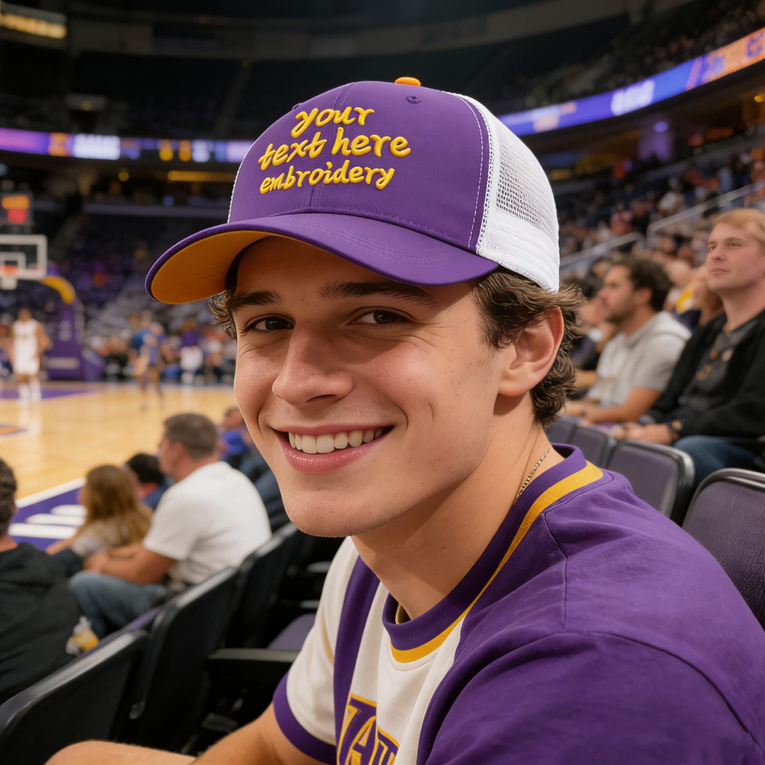 Vosoli Purple & White Mesh-Back Trucker Cap - Unisex Personal & Team Custom 3D Embroidery or Print Hat