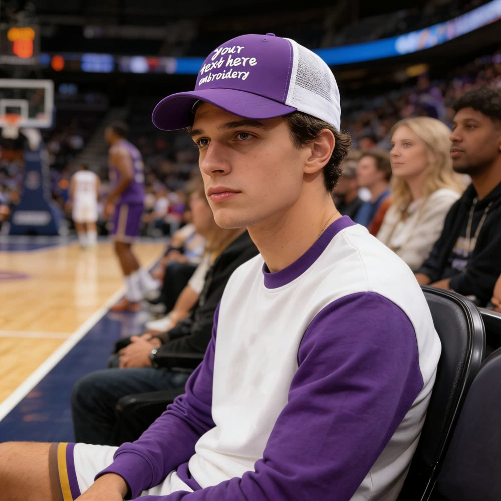 Vosoli Purple White Mesh Trucker Cap - Custom Embroidered Personalized Hat