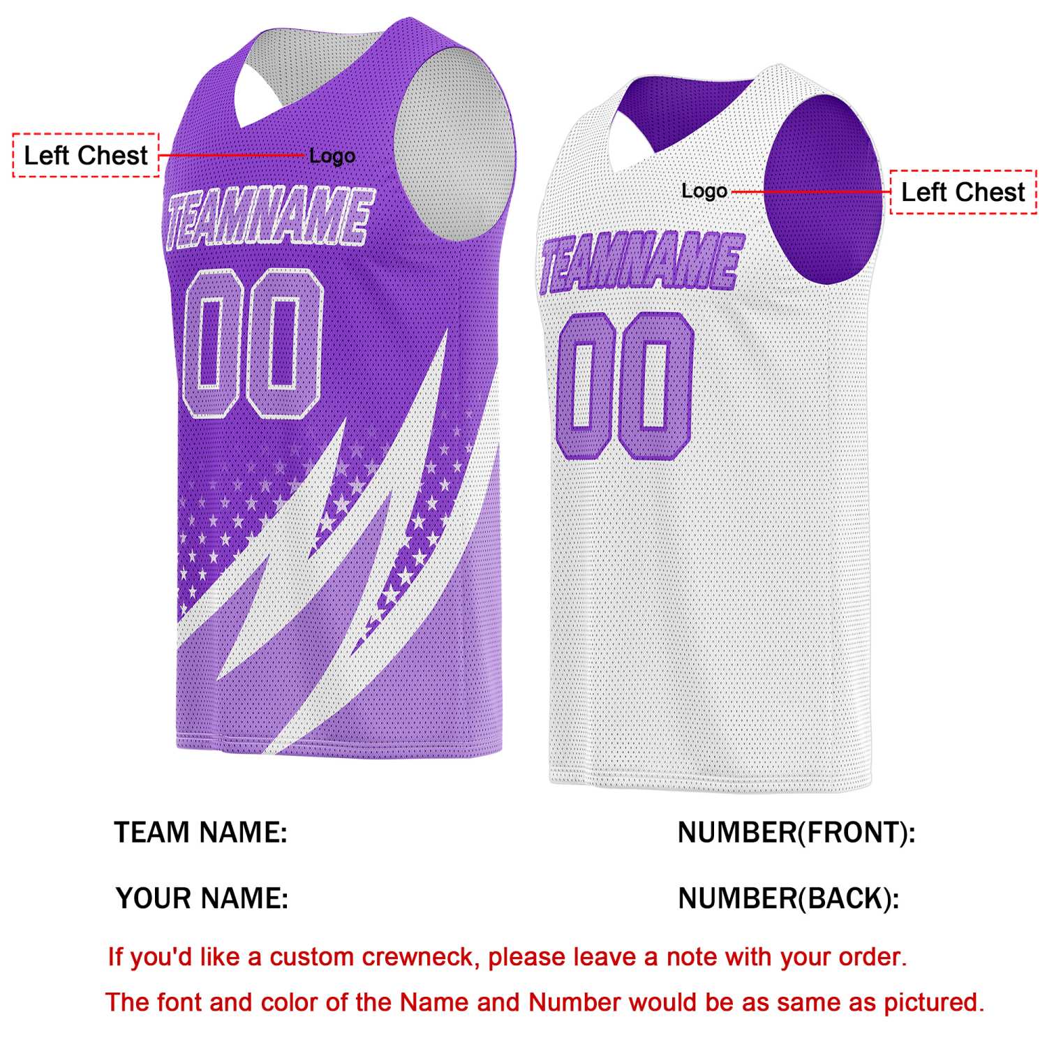 Custom Reversible Basketball Jersey for Individuals & Teams – Purple White Star Stripe | Vosoli
