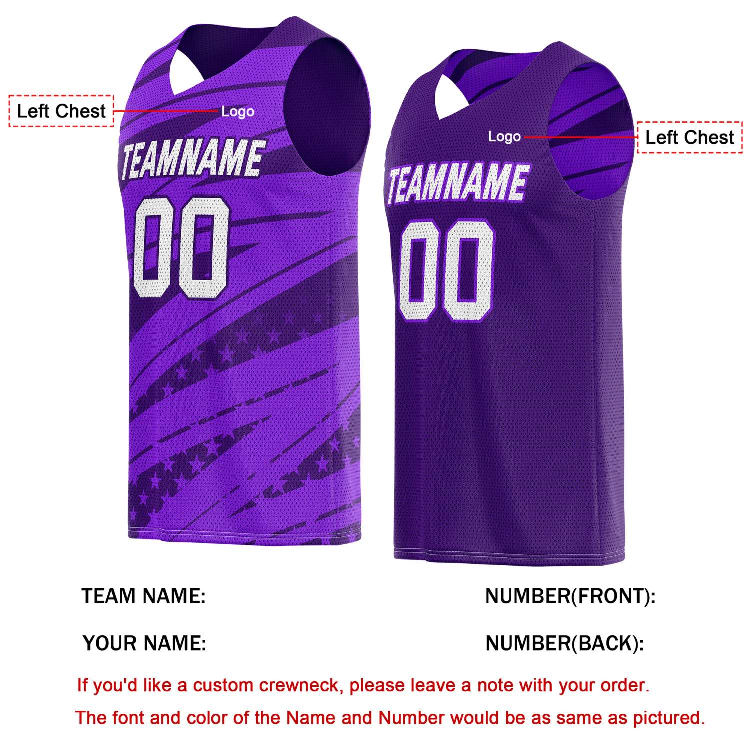 Custom Reversible Basketball Jersey for Individuals & Teams – Purple White Star Stripe | Vosoli