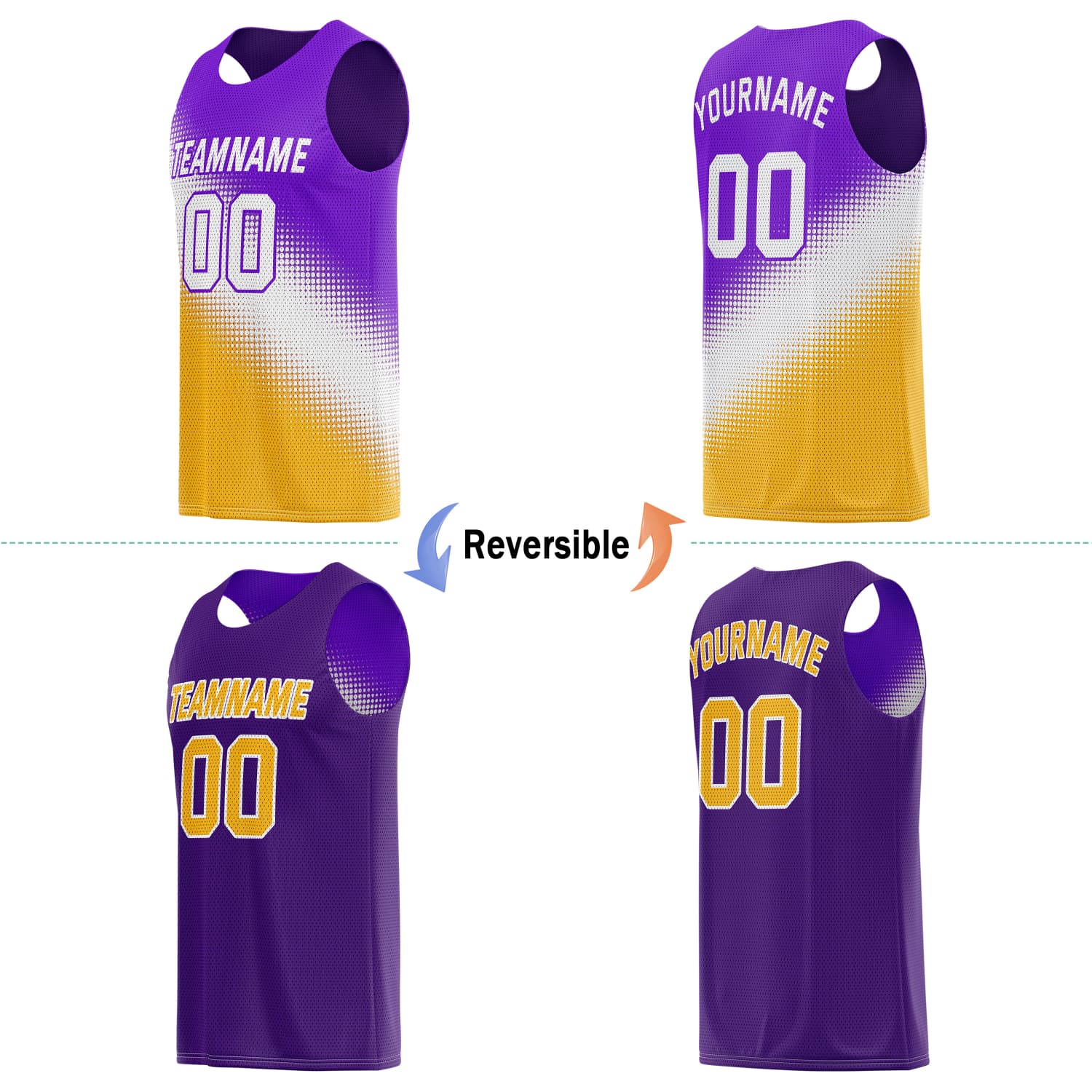 Custom Reversible Basketball Jersey for Individuals & Teams – Purple, Yellow & White | Vosoli