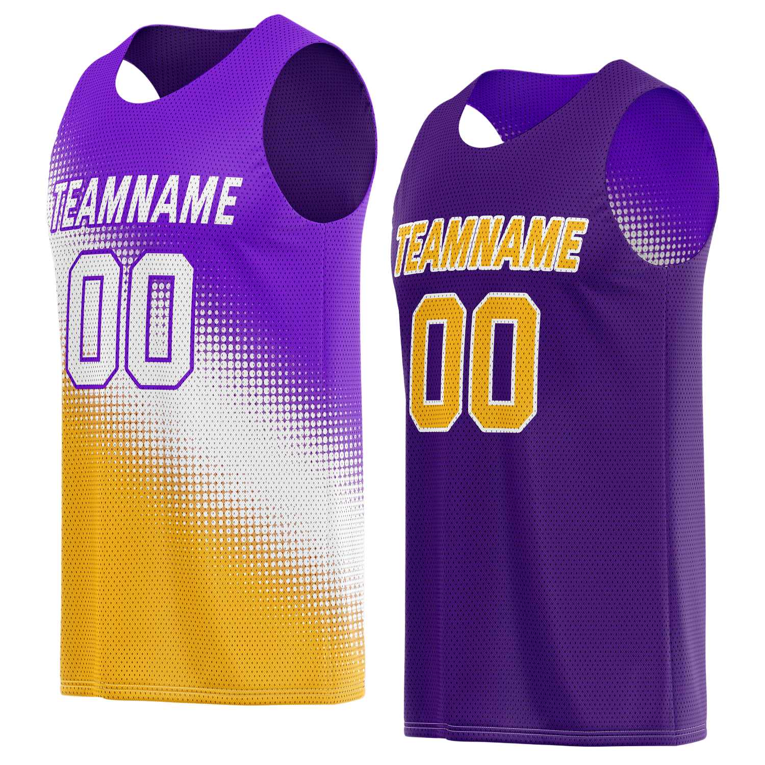 Custom Reversible Basketball Jersey for Individuals & Teams – Purple, Yellow & White | Vosoli