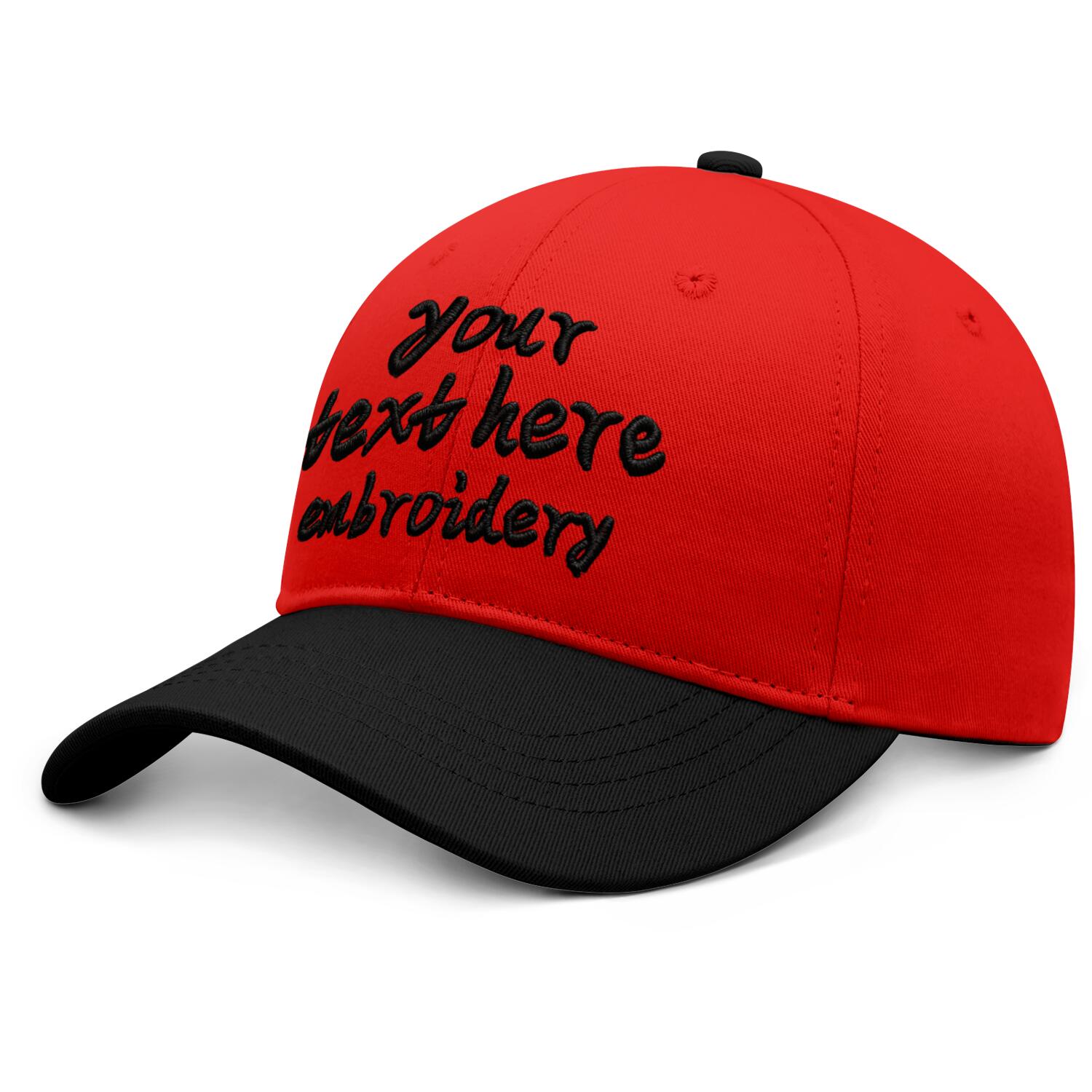 Vosoli Red Black Two-Tone Baseball Cap - Unisex Custom 3D Embroidery or Print