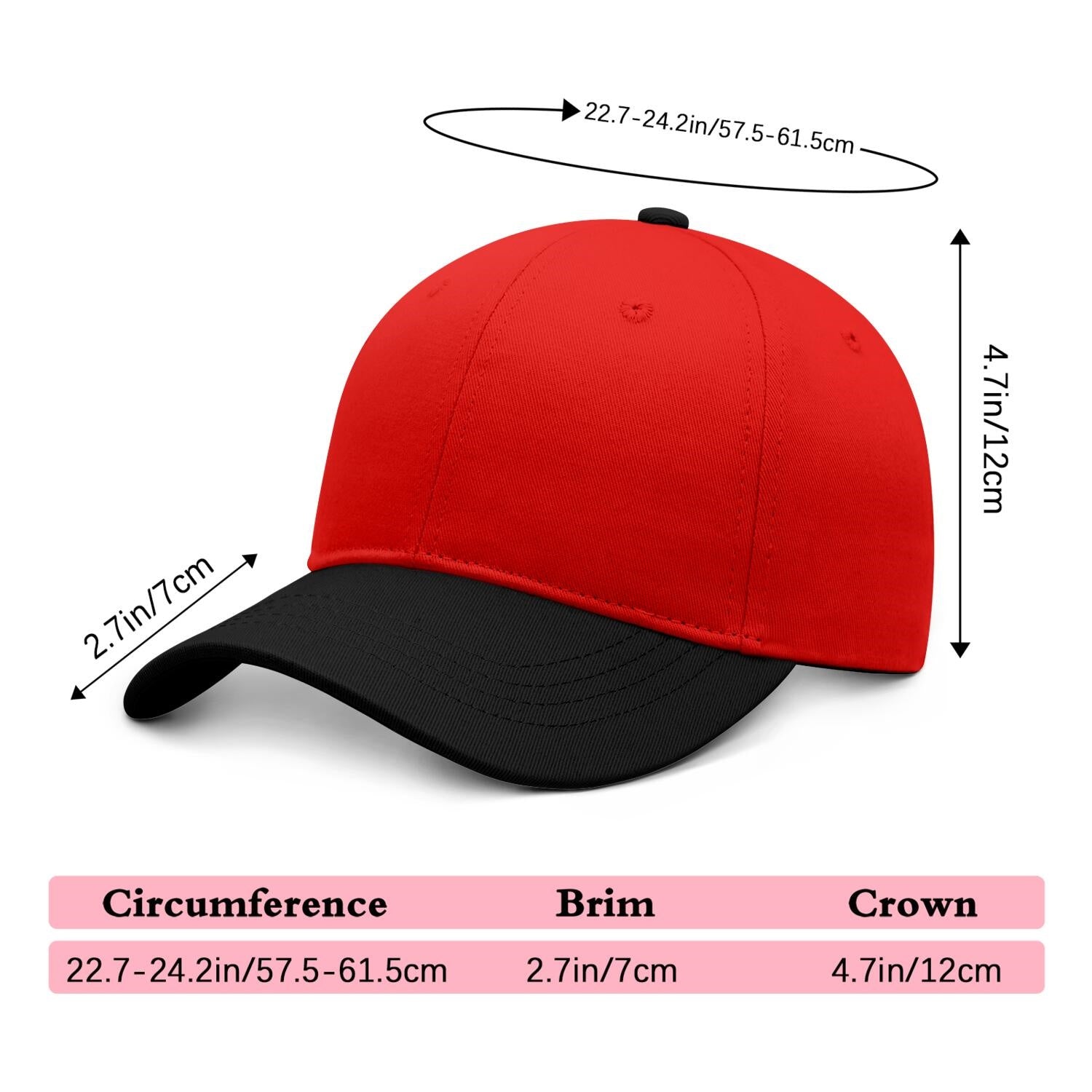 Vosoli Red Black Two-Tone Baseball Cap - Unisex Custom 3D Embroidery or Print
