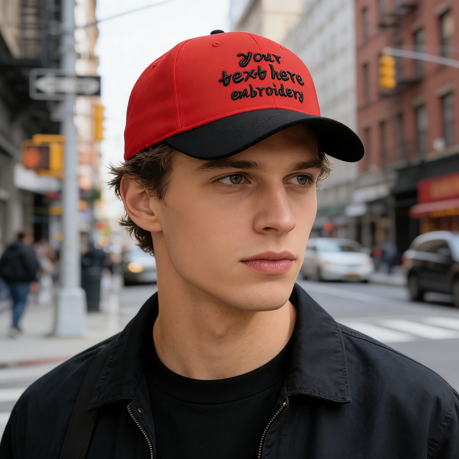 Vosoli Red Black Two-Tone Baseball Cap - Unisex Custom 3D Embroidery or Print