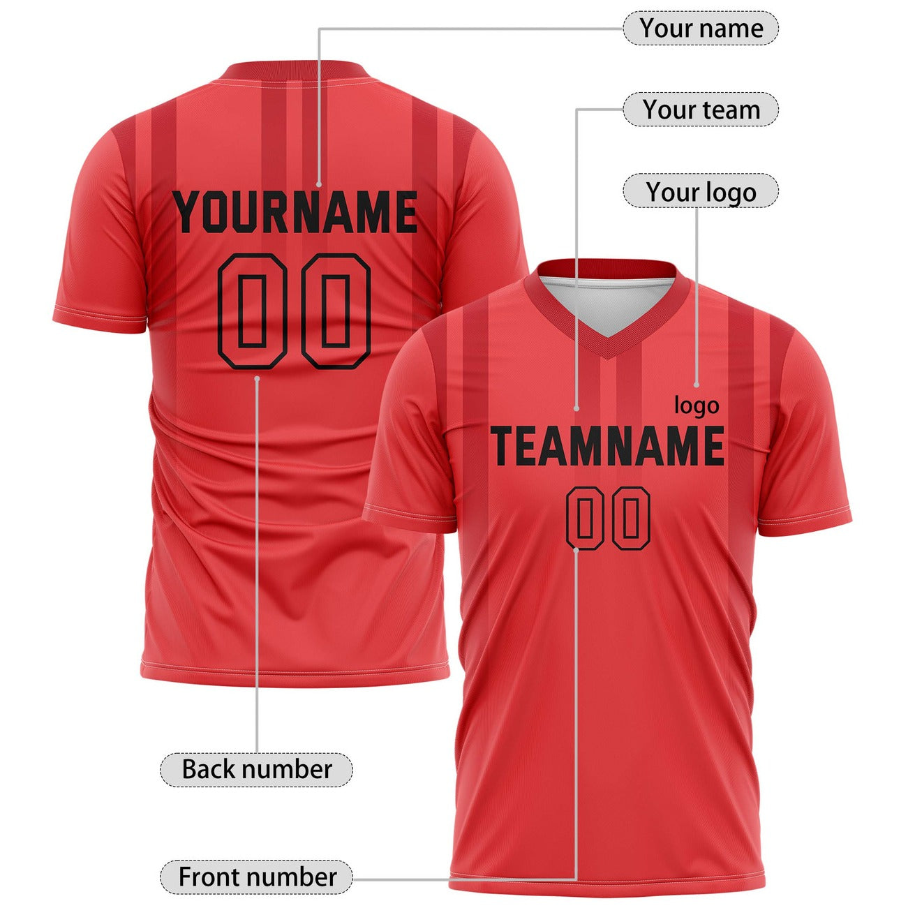 Custom Red & Black Vertical Stripe Soccer Jersey for Teams & Individuals | Vosoli