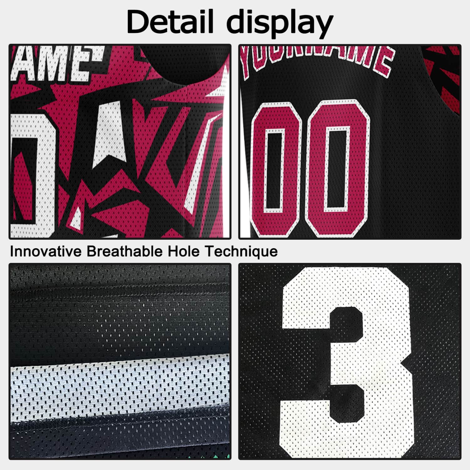 Custom Reversible Basketball Jersey for Individuals & Teams – Red Black White Abstract Geo | Vosoli