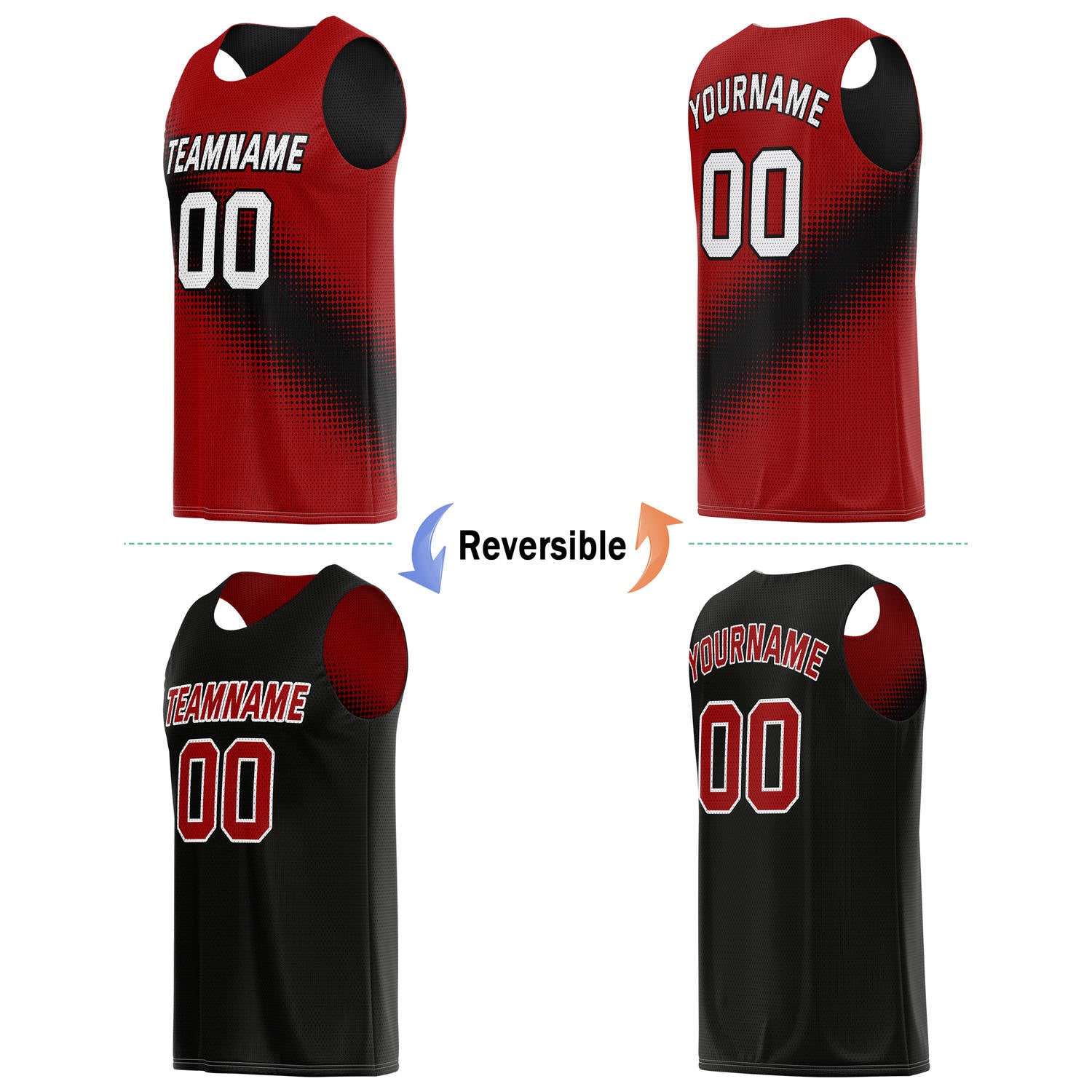 Custom Reversible Basketball Jersey & Shorts Set for Individuals & Teams – Red Black White Dot Gradient | Vosoli