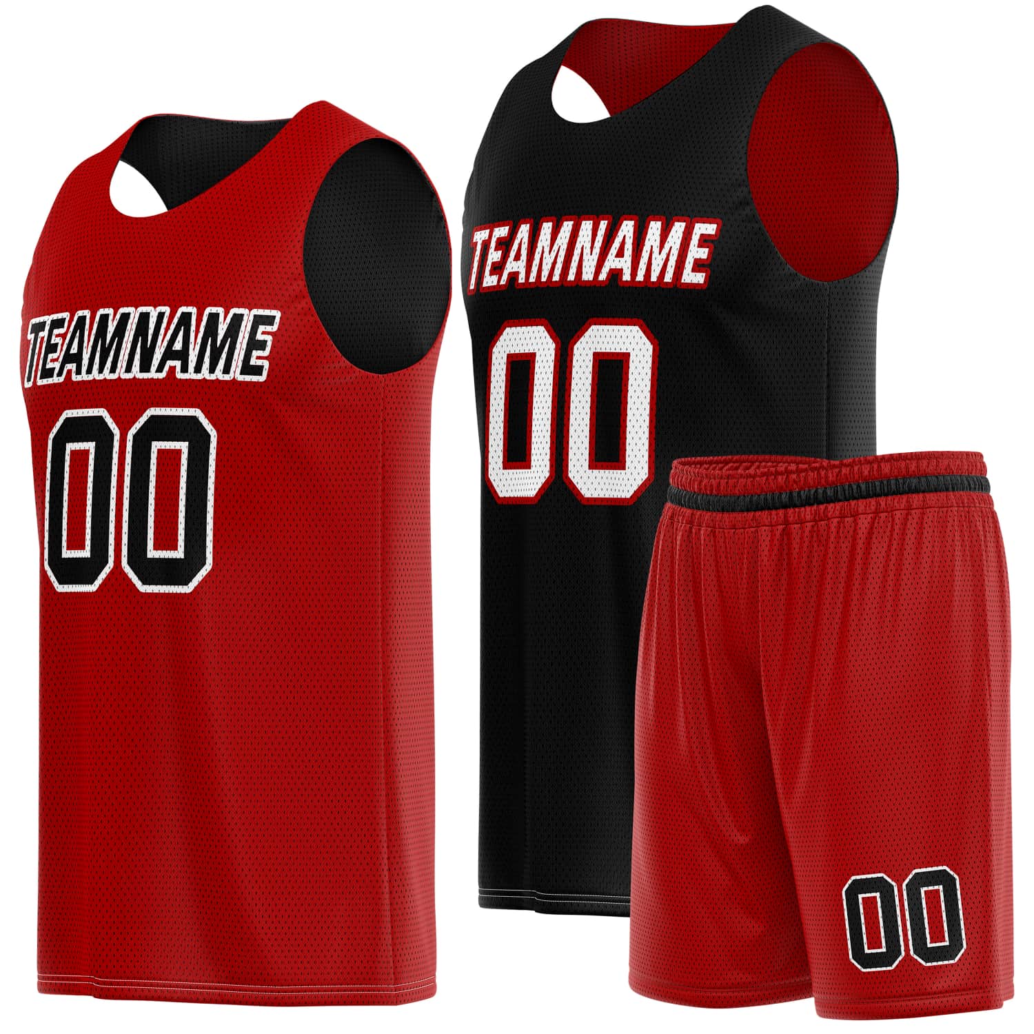 Custom Reversible Basketball Jersey & Shorts Set for Individuals & Teams – Red Black White | Vosoli