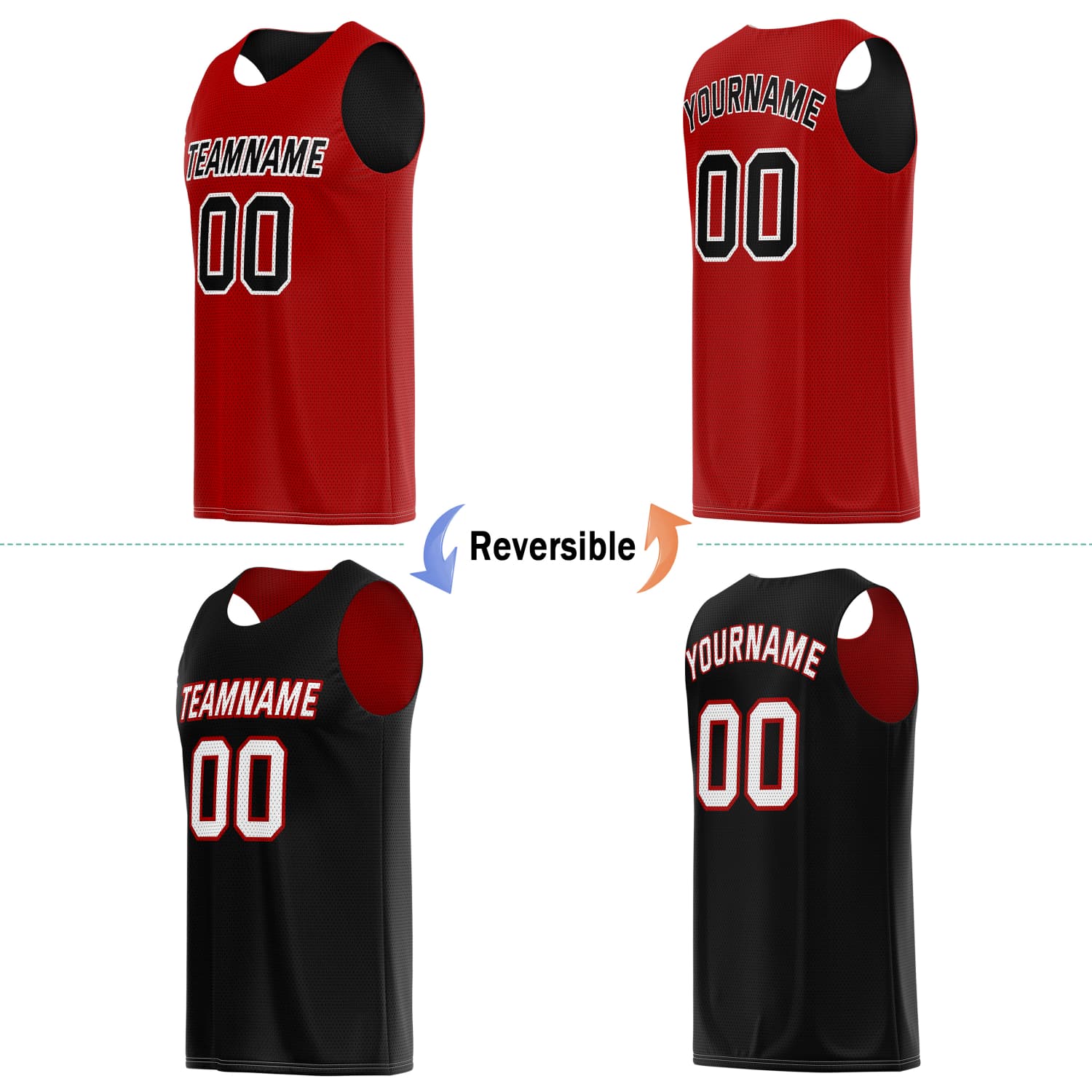 Custom Reversible Basketball Jersey & Shorts Set for Individuals & Teams – Red Black White | Vosoli