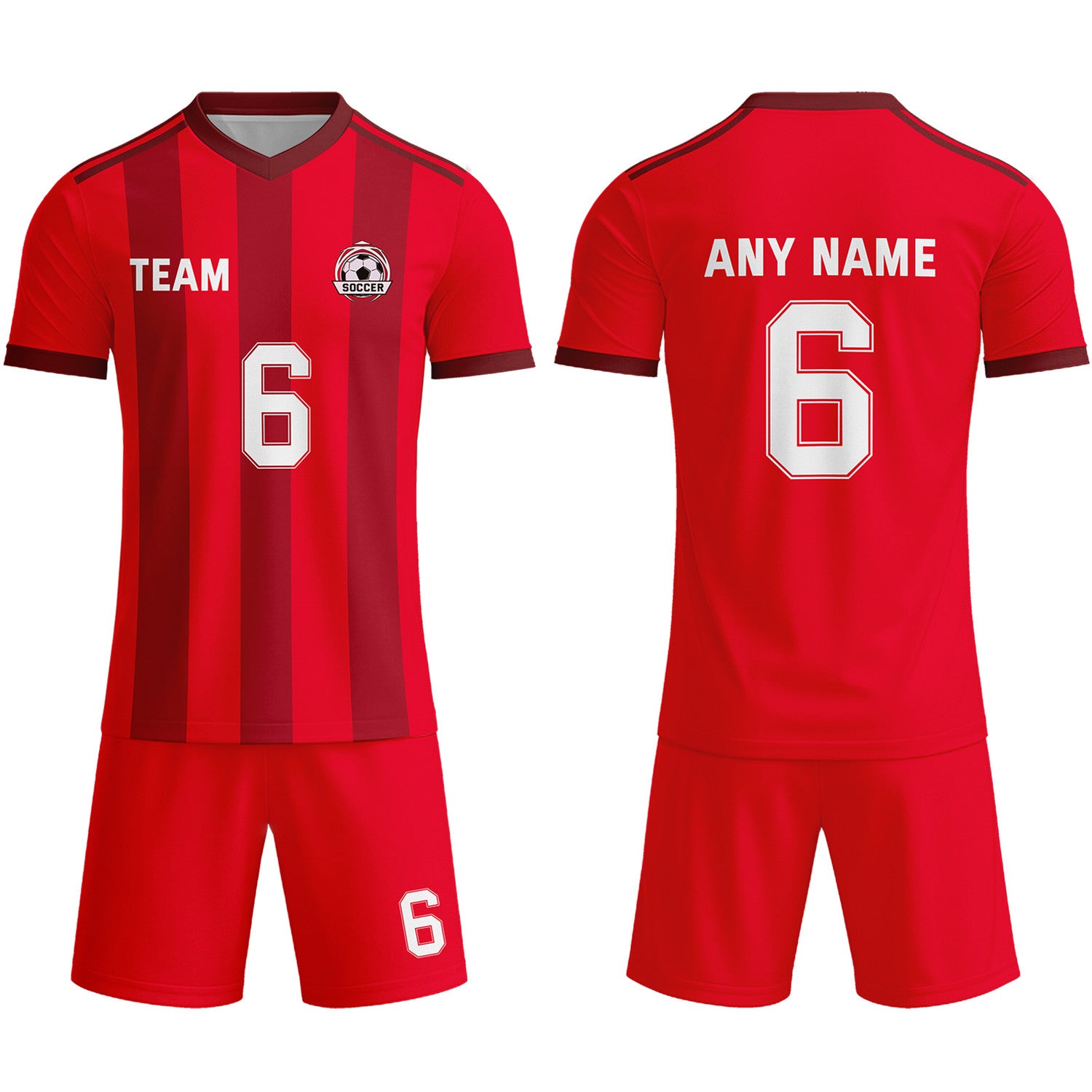 Custom Red & Burgundy-White Striped Soccer Uniform Set for Teams & Individuals | Vosoli