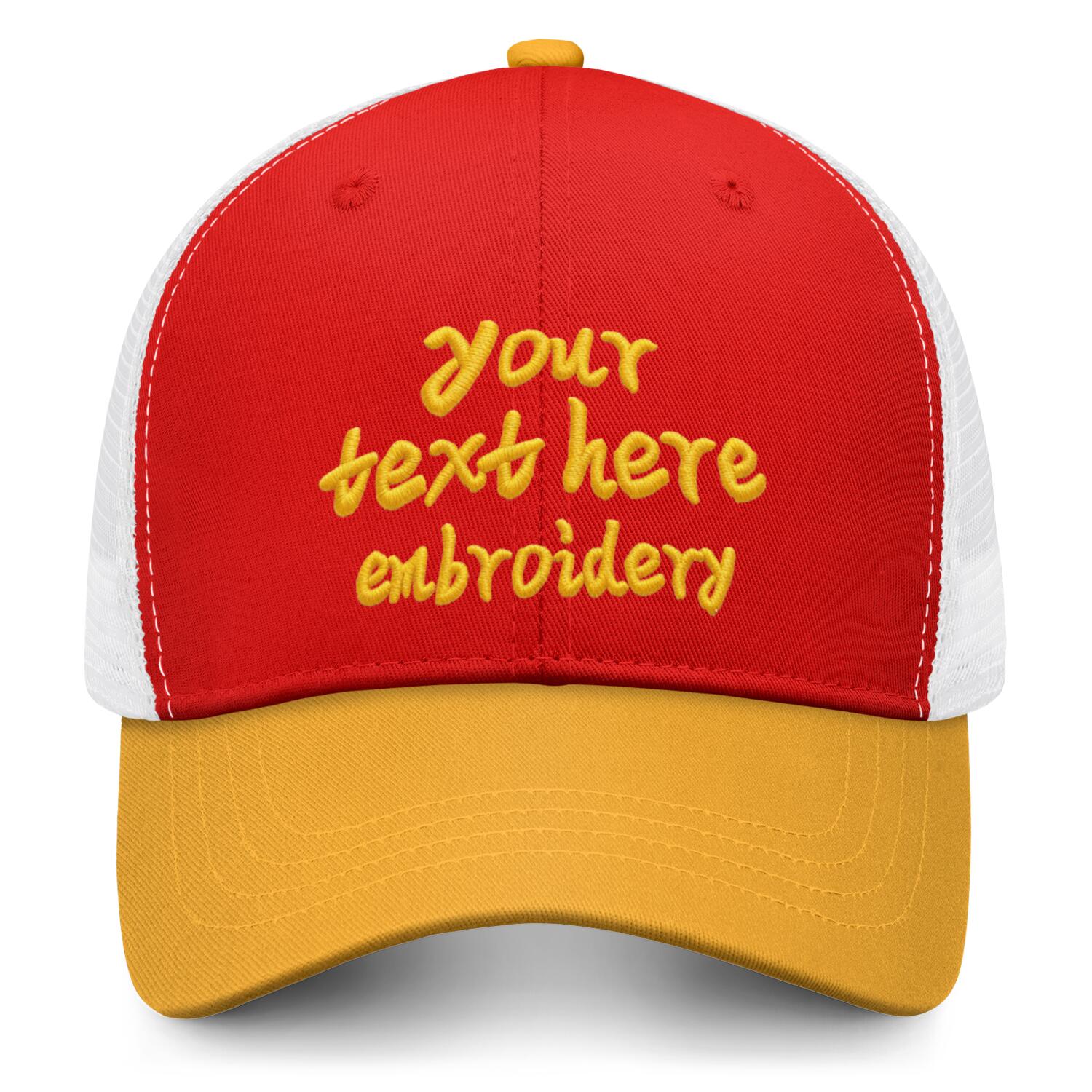 Vosoli Red & Gold Two-Tone Baseball Trucker Hat - Unisex Custom 3D Embroidery or Print
