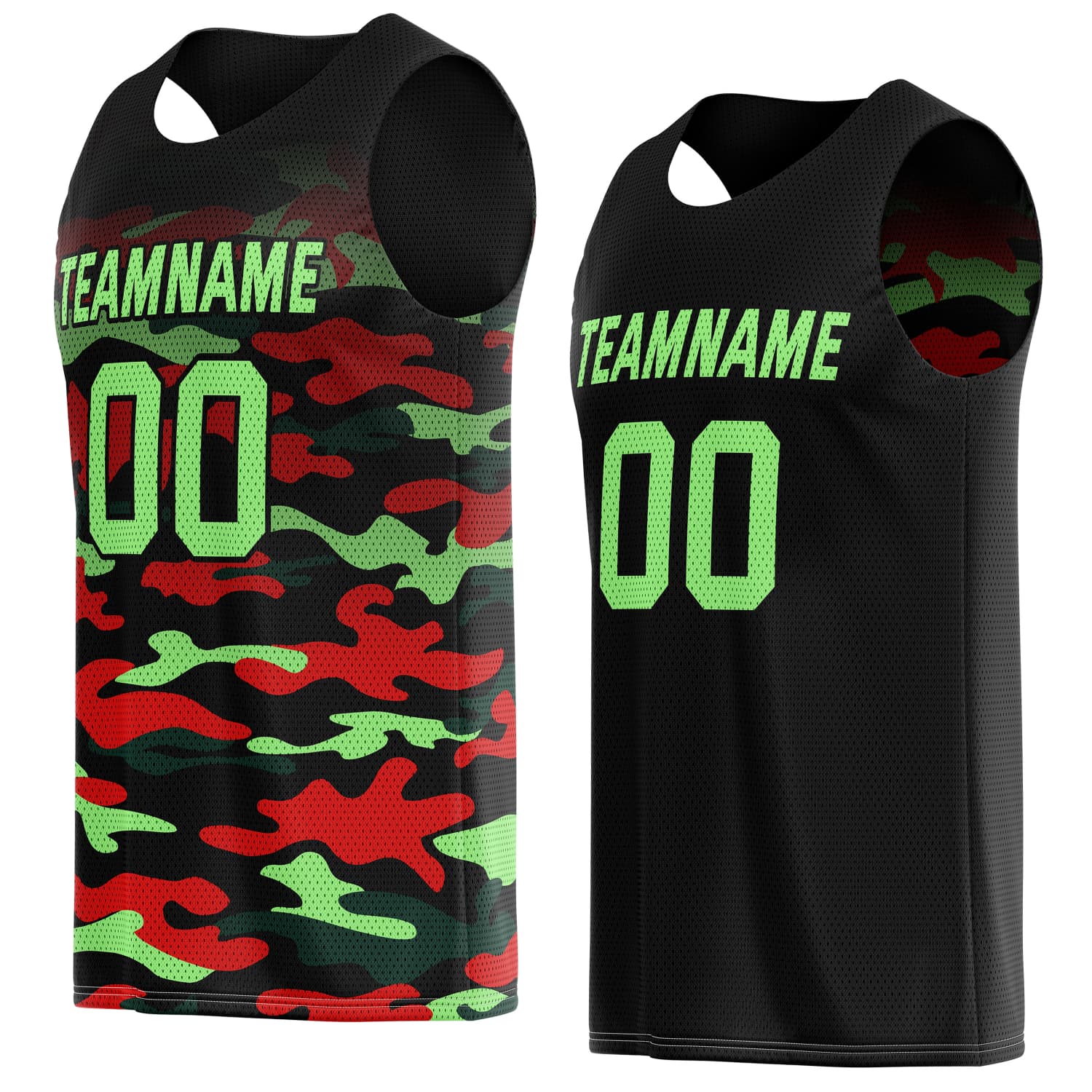 Custom Reversible Basketball Jersey for Individuals & Teams – Red Green Camo & Black | Vosoli