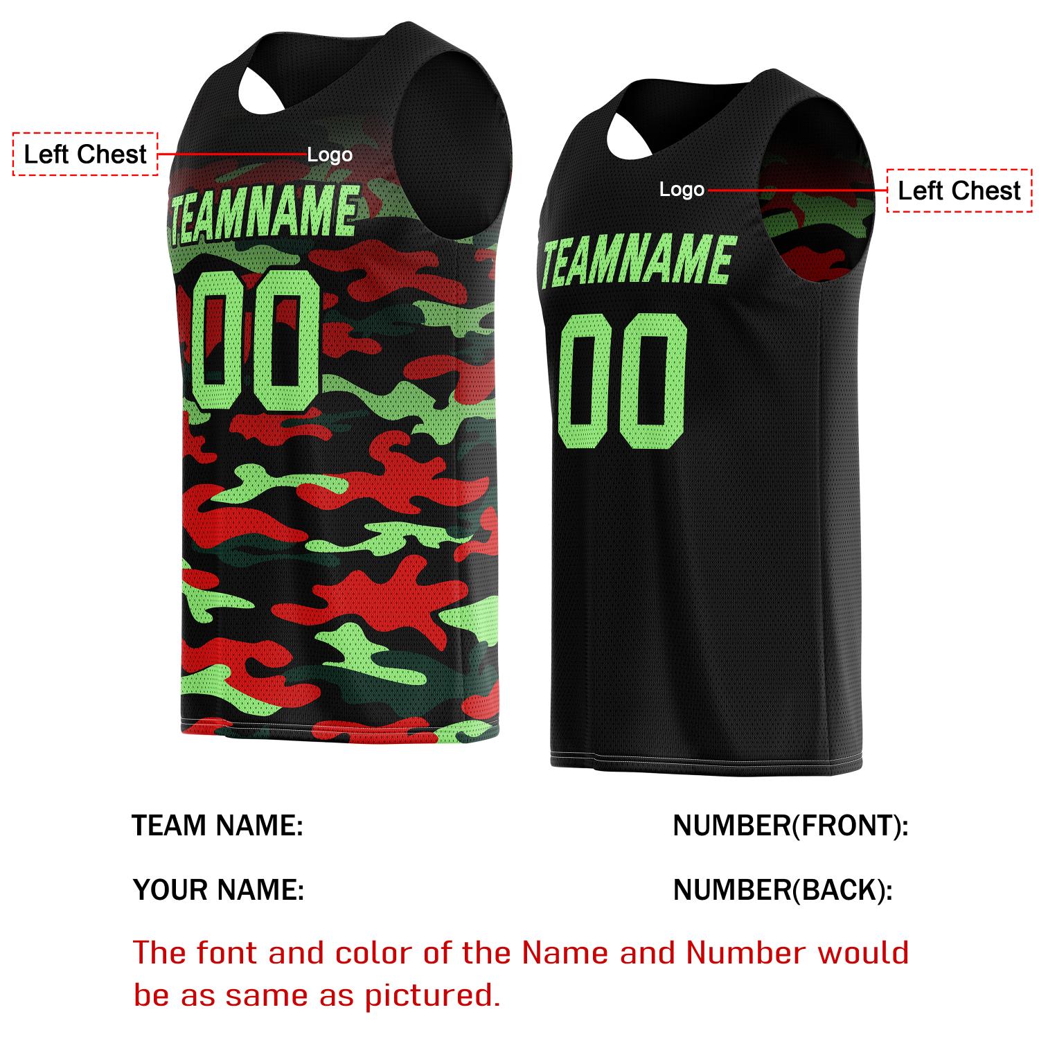 Custom Reversible Basketball Jersey for Individuals & Teams – Red Green Camo & Black | Vosoli