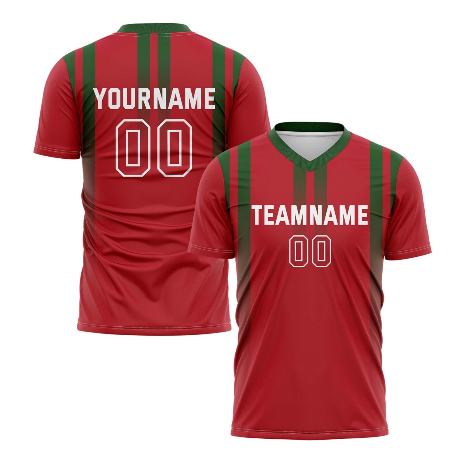 Custom Red & Green Vertical Stripe Soccer Jersey for Teams & Individuals | Vosoli