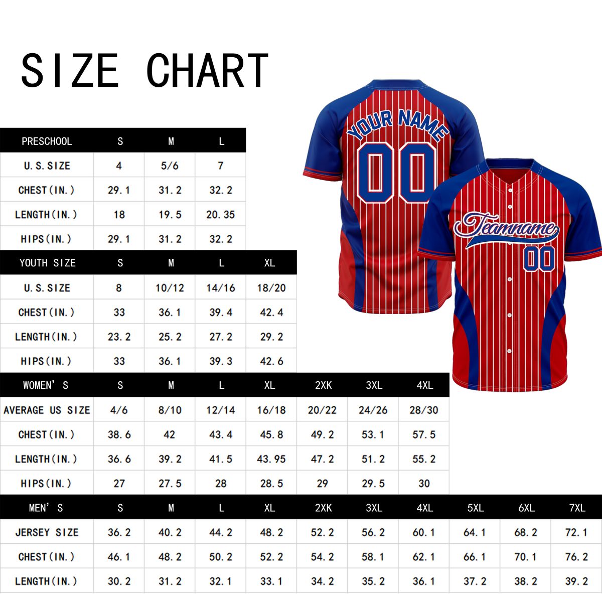 VOSOLI Custom Red & Navy Blue Pinstripe Baseball Jersey - Sublimated Classic Uniform