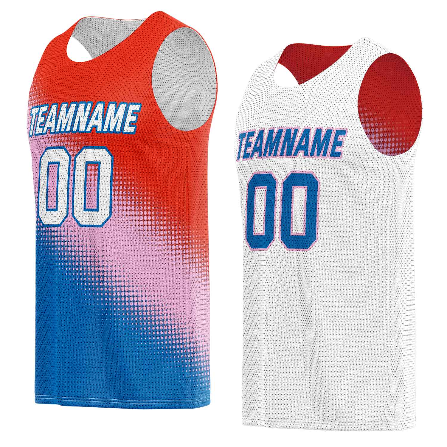 Custom Reversible Basketball Jersey for Individuals & Teams – Red, Pink, Blue & White | Vosoli