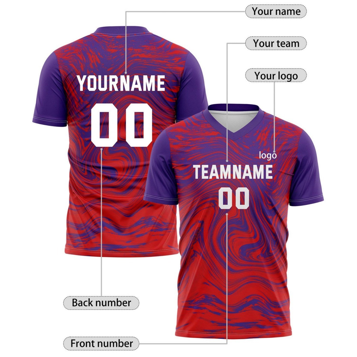 Custom Red & Purple Marble Soccer Jersey for Teams & Individuals | Vosoli