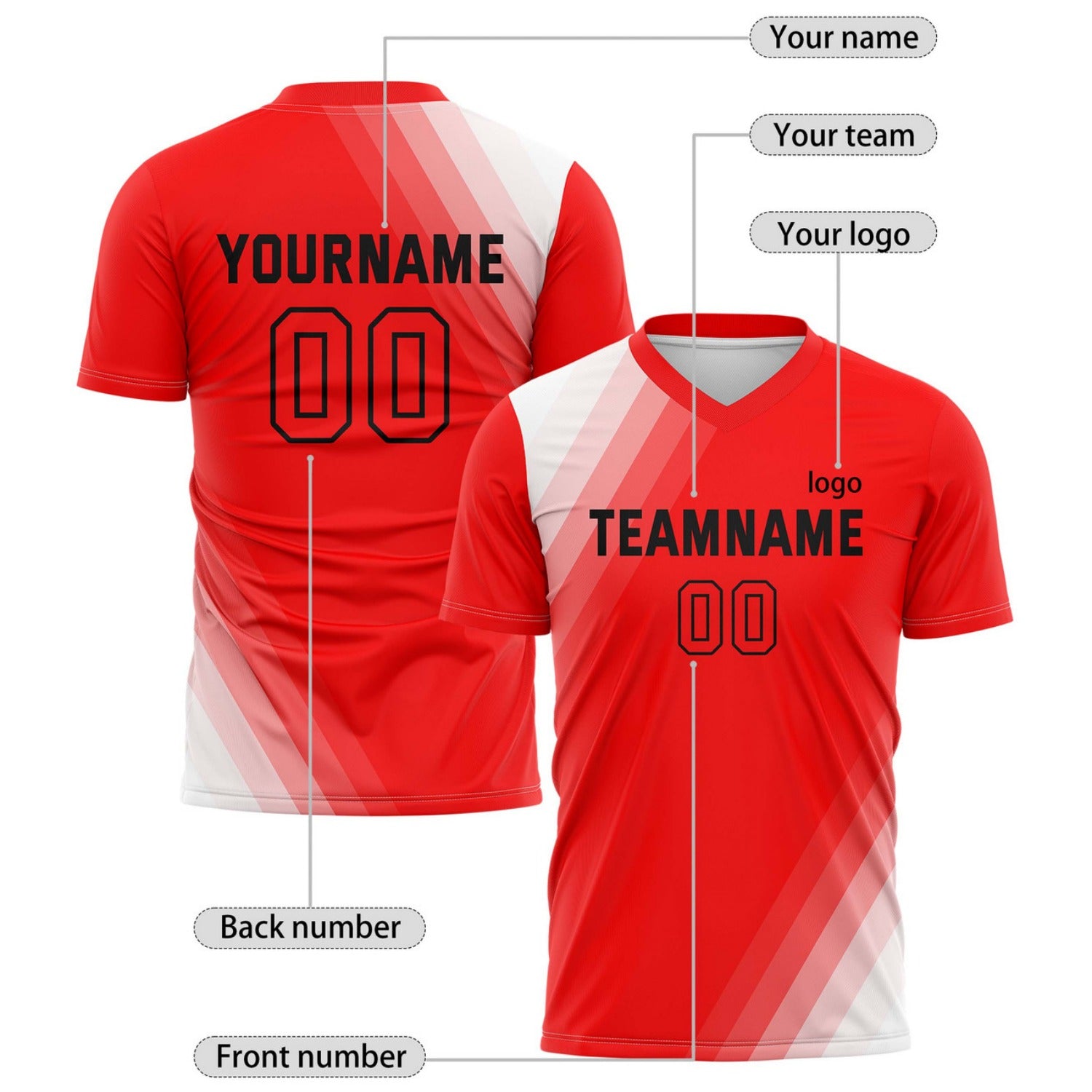 Custom Red & White Diagonal Stripe Soccer Jersey for Teams & Individuals | Vosoli