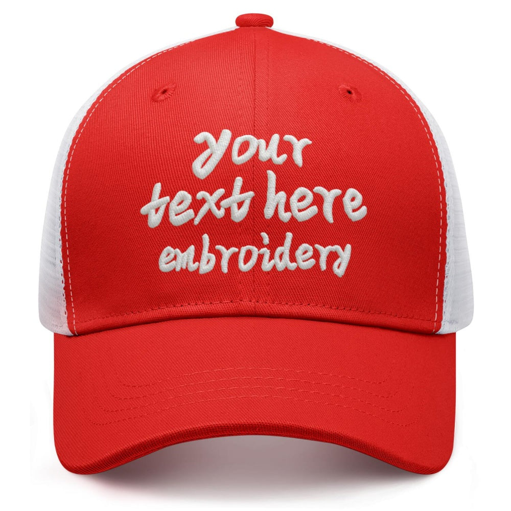 Vosoli Red White Mesh Trucker Cap - Custom Embroidered Personalized Hat