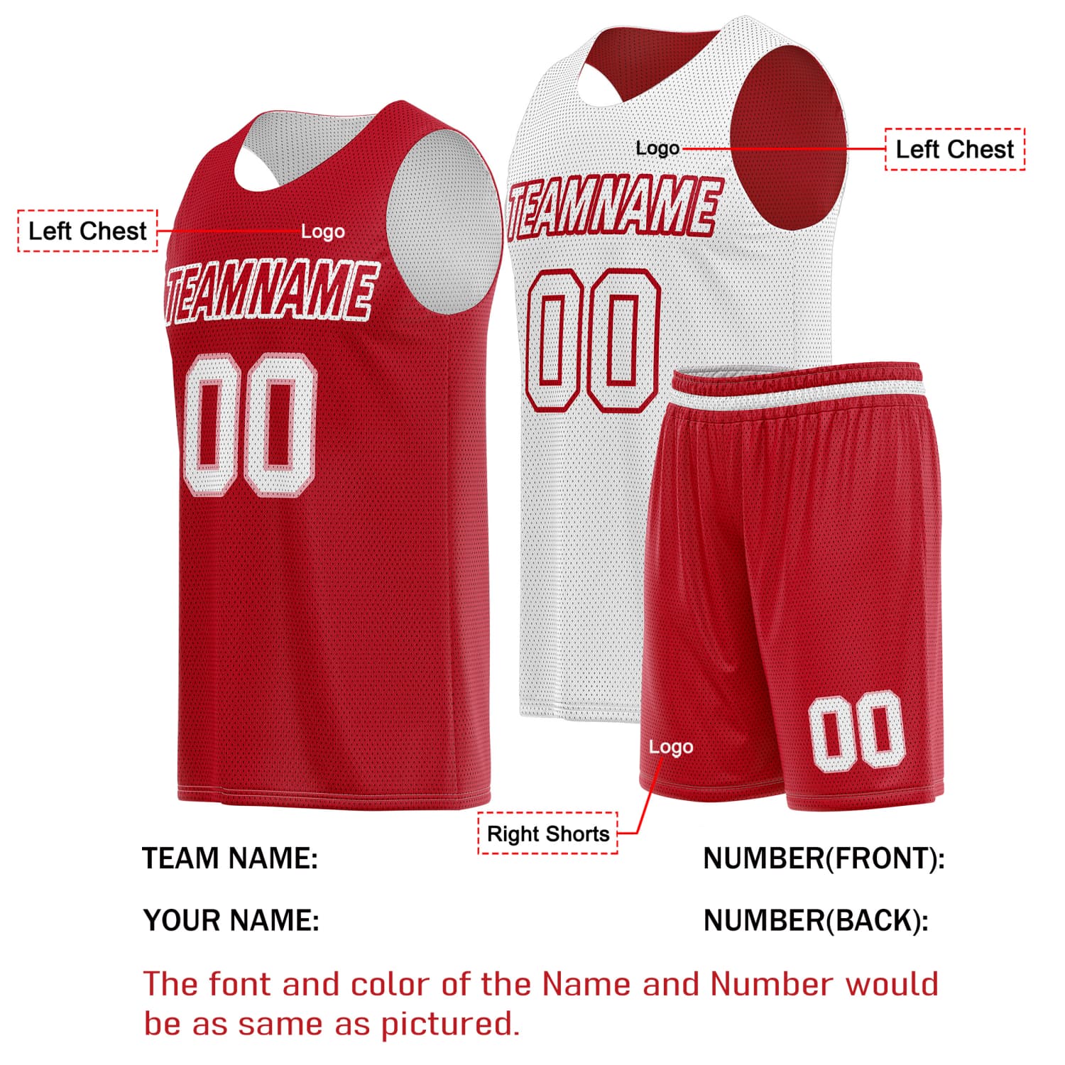 Custom Reversible Basketball Jersey & Shorts Set for Individuals & Teams – Red White | Vosoli