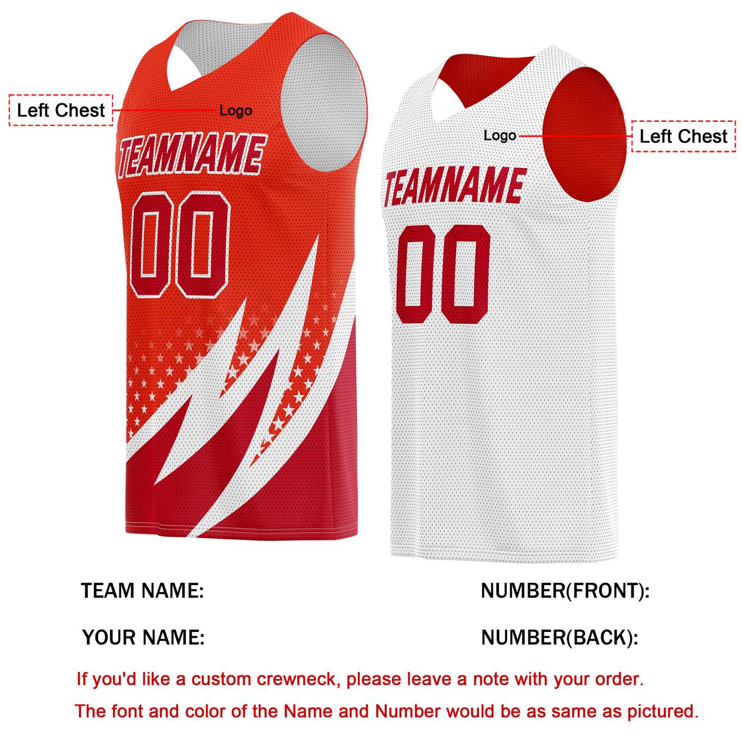 Custom Reversible Basketball Jersey for Individuals & Teams – Red White Star Stripe | Vosoli