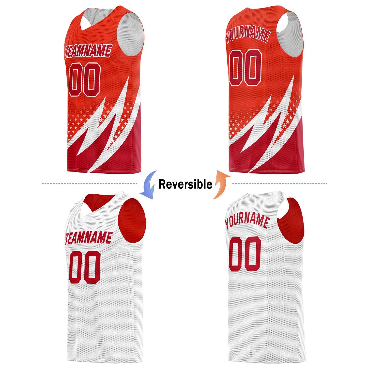 Custom Reversible Basketball Jersey for Individuals & Teams – Red White Star Stripe | Vosoli