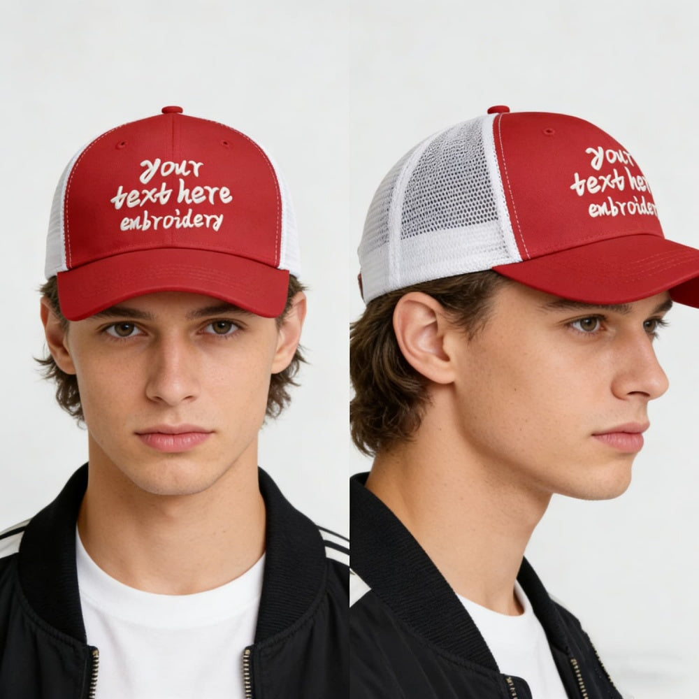 Vosoli Red White Trucker Cap - Custom Embroidered Personalized Hat