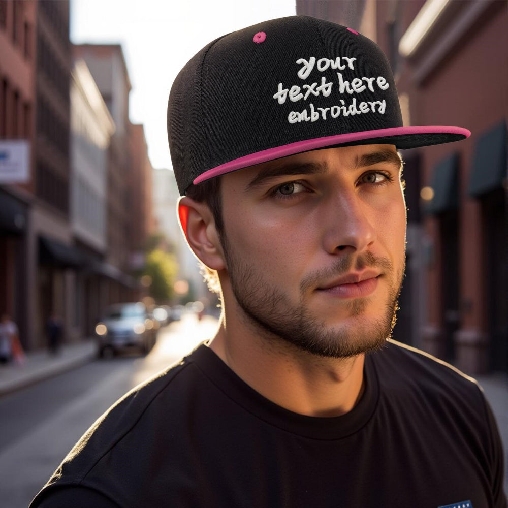 Vosoli Black Rose Red Flat Brim Cap - Custom Embroidered Personalized Hat