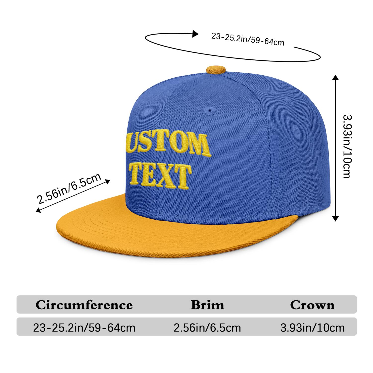 Vosoli Royal Blue & Gold Color-Block Flat-Brim Hat - Unisex Personal & Team Custom 3D Embroidery or Print Cap