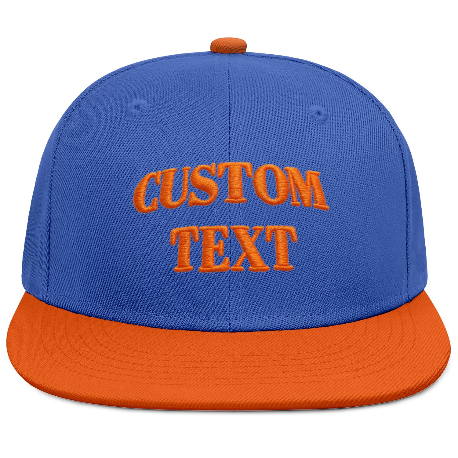 Vosoli Royal Blue & Orange Color-Block Flat-Brim Hat - Unisex Personal & Team Custom 3D Embroidery or Print Cap