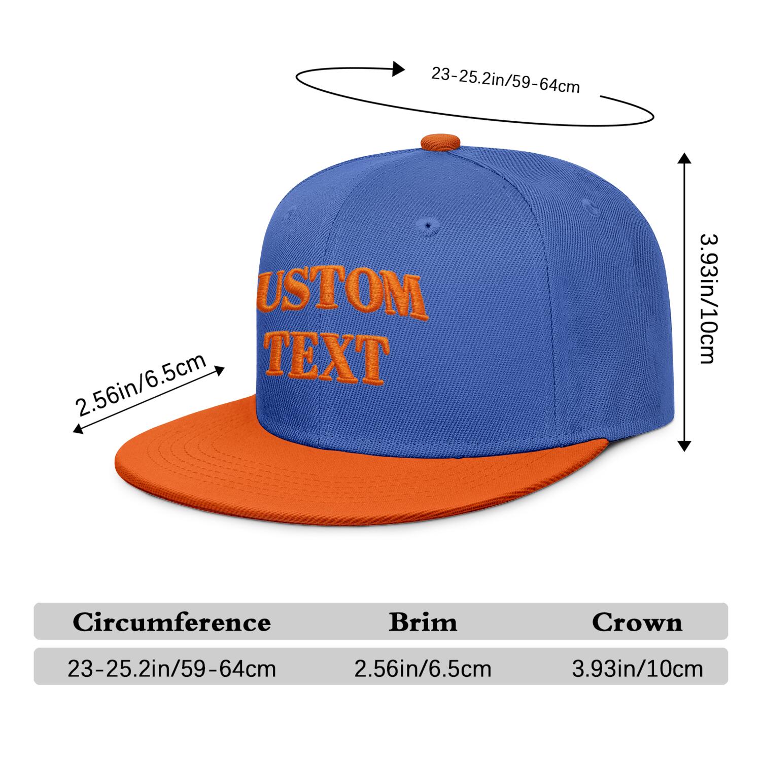 Vosoli Royal Blue & Orange Color-Block Flat-Brim Hat - Unisex Personal & Team Custom 3D Embroidery or Print Cap