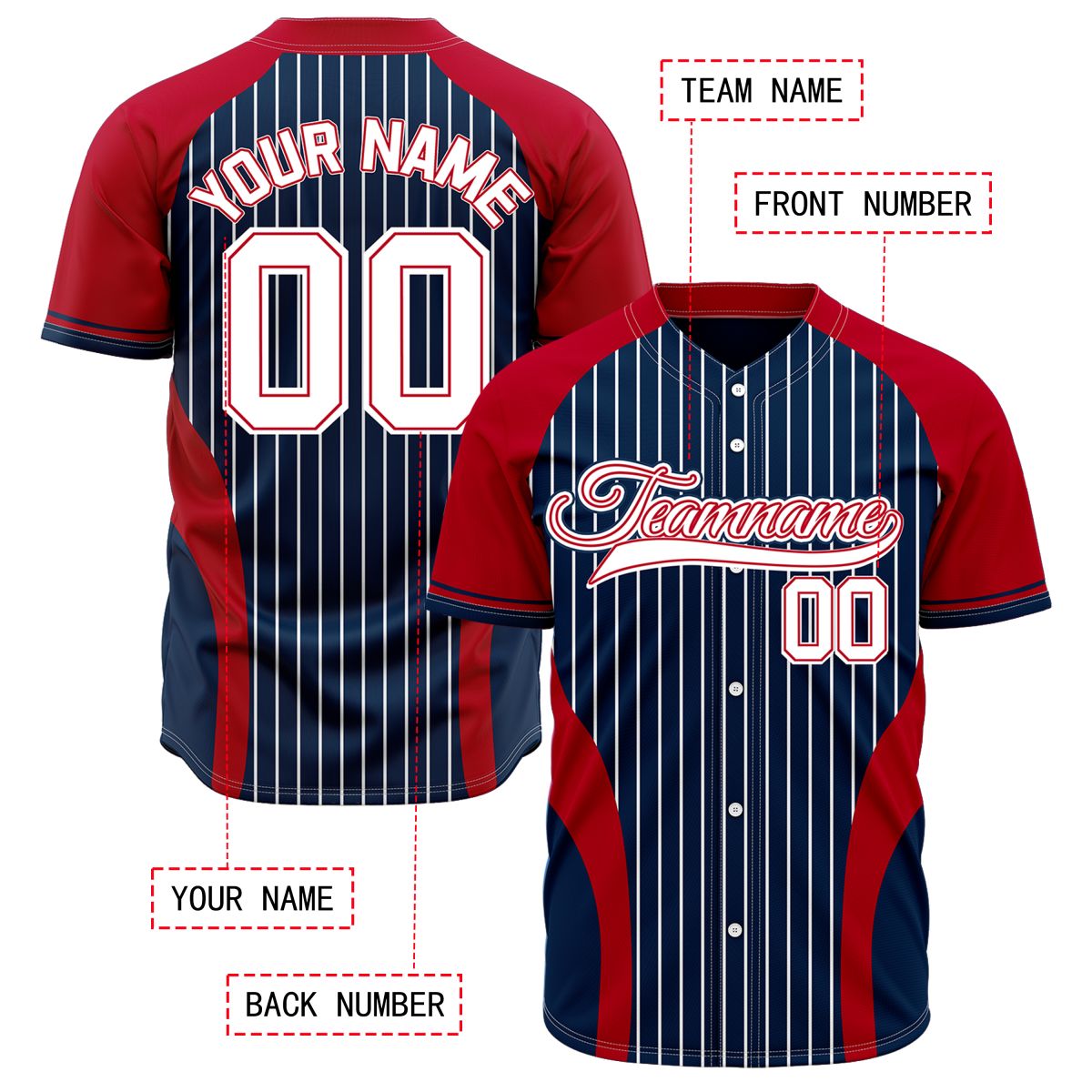 VOSOLI Custom Royal Blue & Red Pinstripe Baseball Jersey - Sublimated Team Uniform